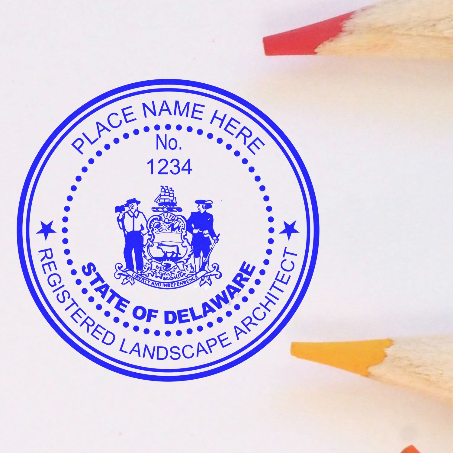 This paper is stamped with a sample imprint of the Self-Inking Delaware Landscape Architect Stamp, signifying its quality and reliability.