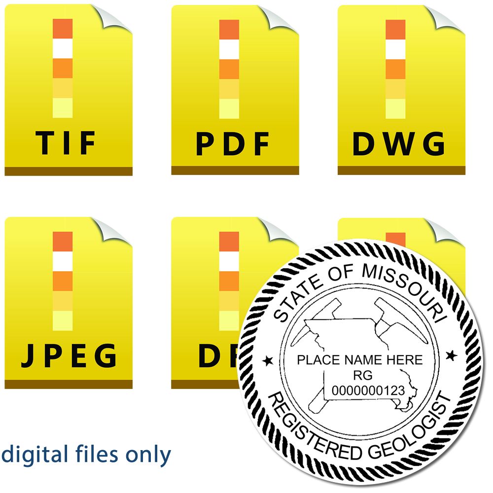 The main image for the Digital Missouri Geologist Stamp, Electronic Seal for Missouri Geologist depicting a sample of the imprint and imprint sample