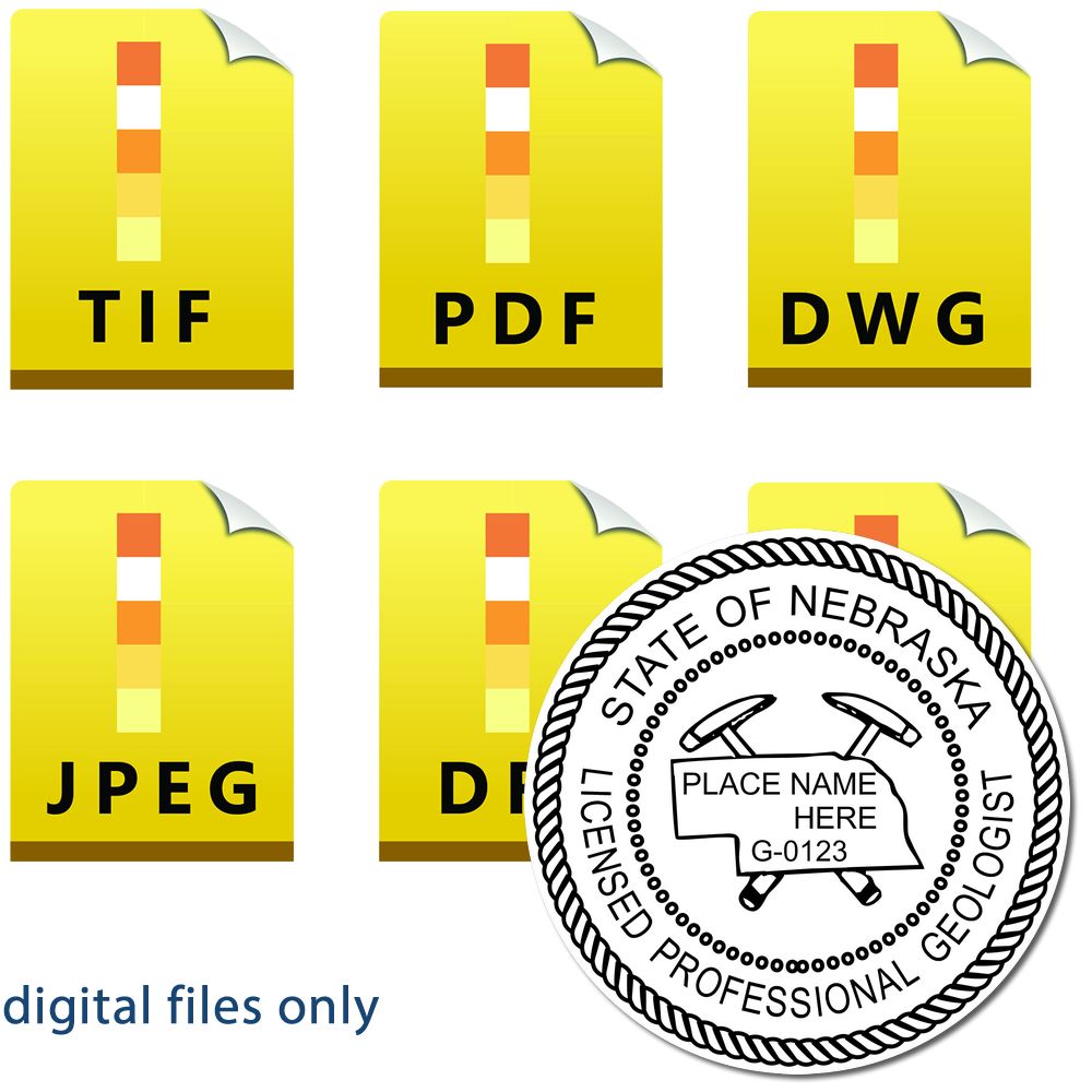 The main image for the Digital Nebraska Geologist Stamp, Electronic Seal for Nebraska Geologist depicting a sample of the imprint and imprint sample