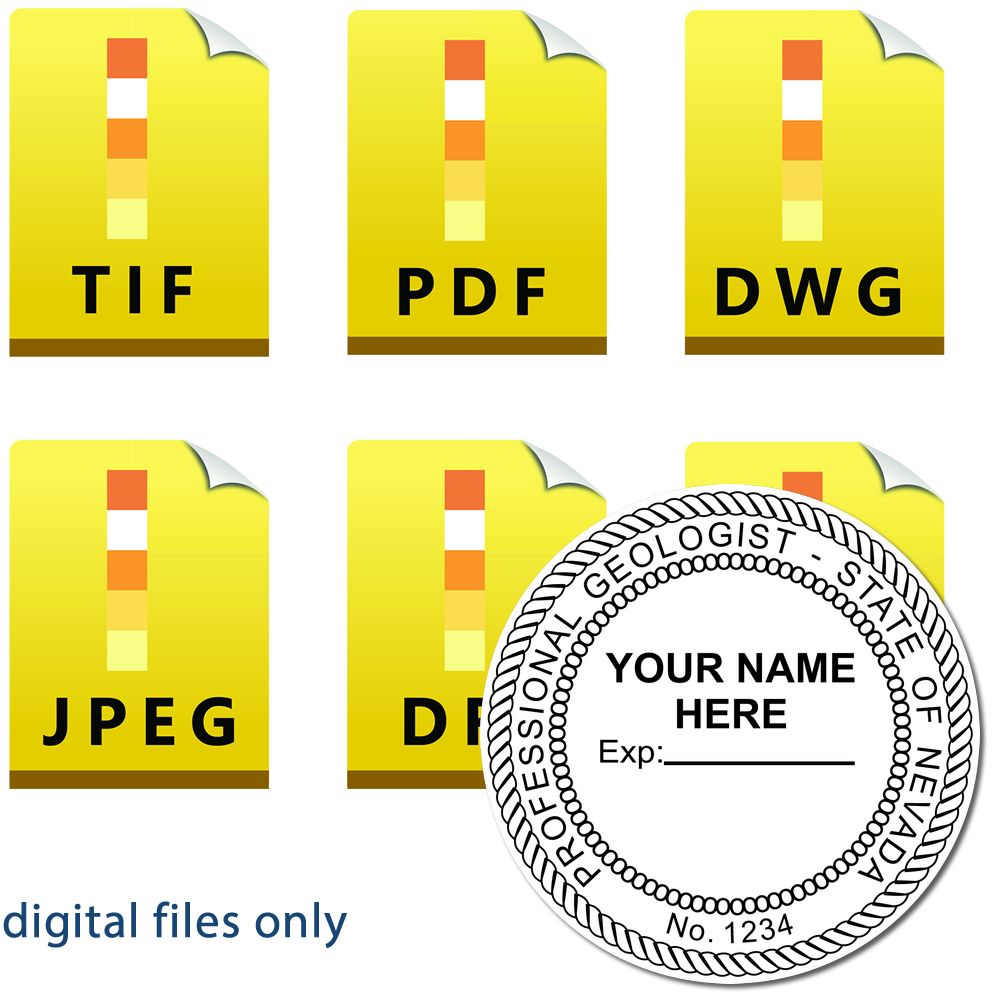 The main image for the Digital Nevada Geologist Stamp, Electronic Seal for Nevada Geologist depicting a sample of the imprint and imprint sample