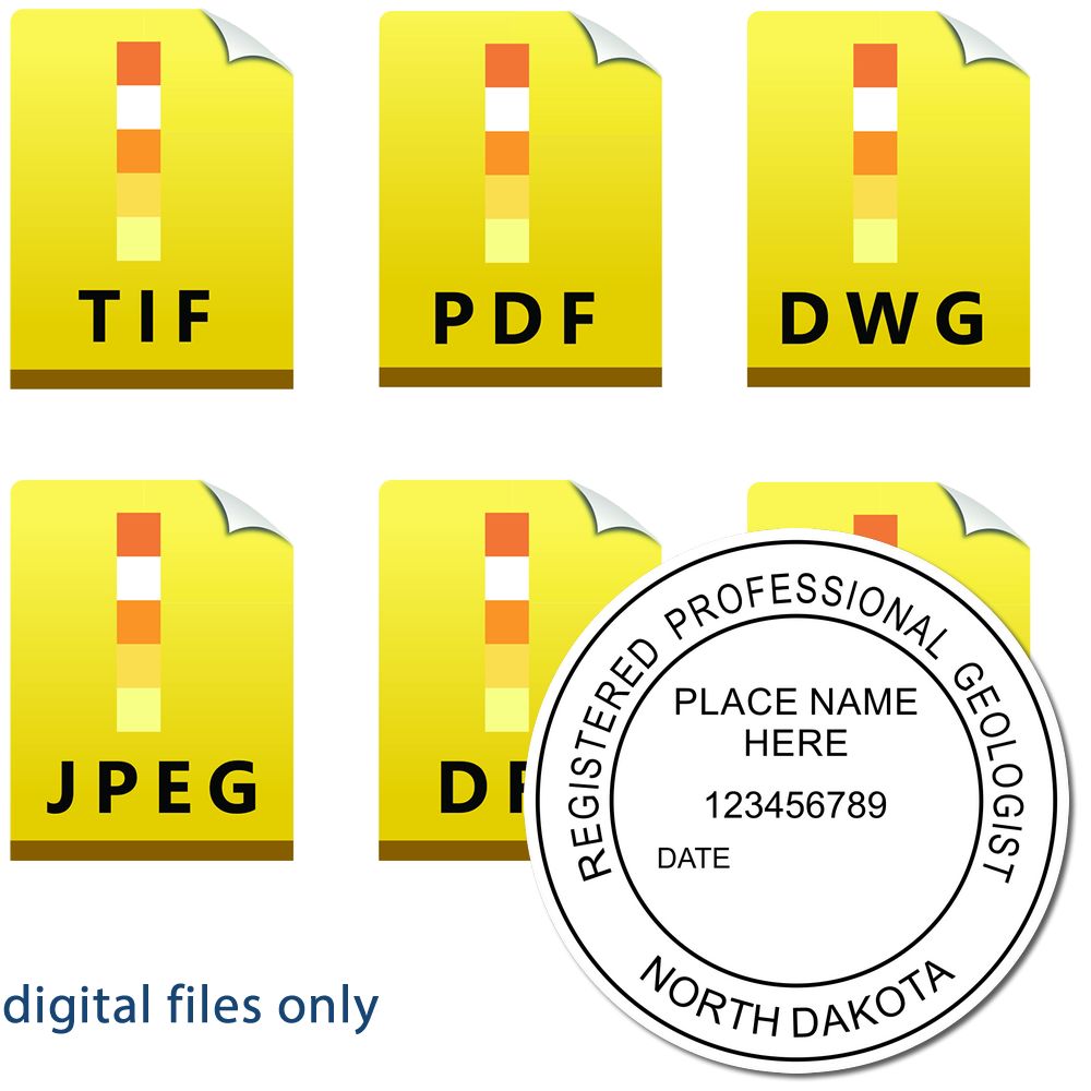 The main image for the Digital North Dakota Geologist Stamp, Electronic Seal for North Dakota Geologist depicting a sample of the imprint and imprint sample