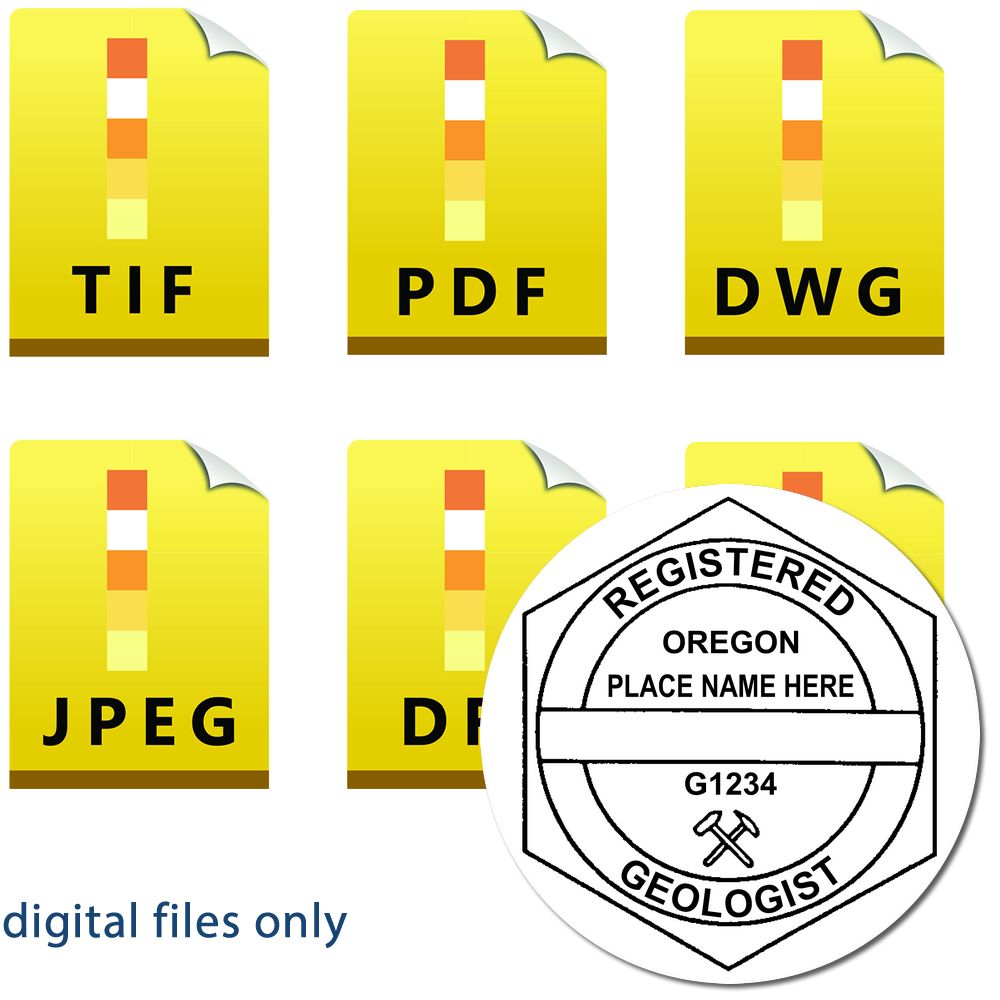 The main image for the Digital Oregon Geologist Stamp, Electronic Seal for Oregon Geologist depicting a sample of the imprint and imprint sample