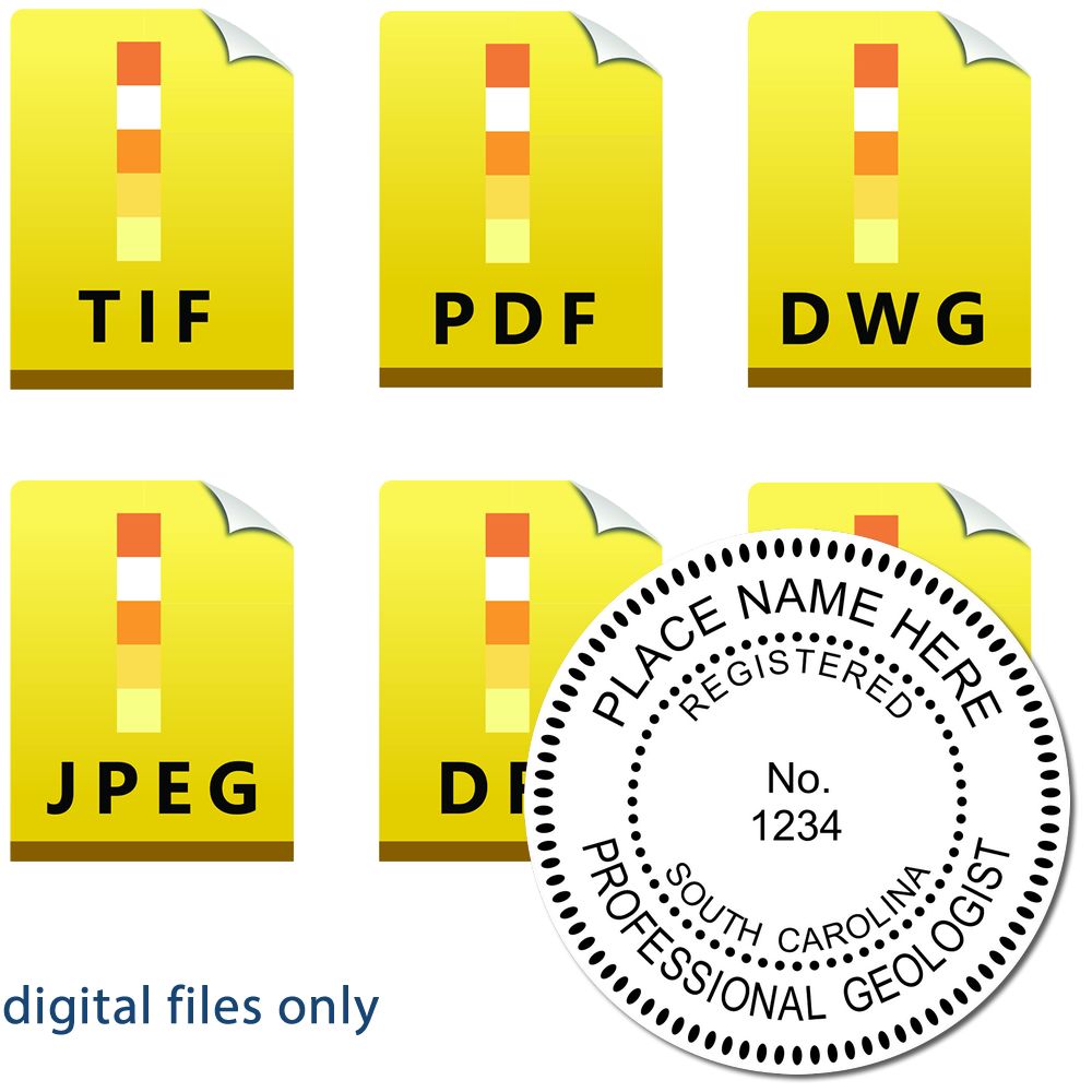 The main image for the Digital South Carolina Geologist Stamp, Electronic Seal for South Carolina Geologist depicting a sample of the imprint and imprint sample