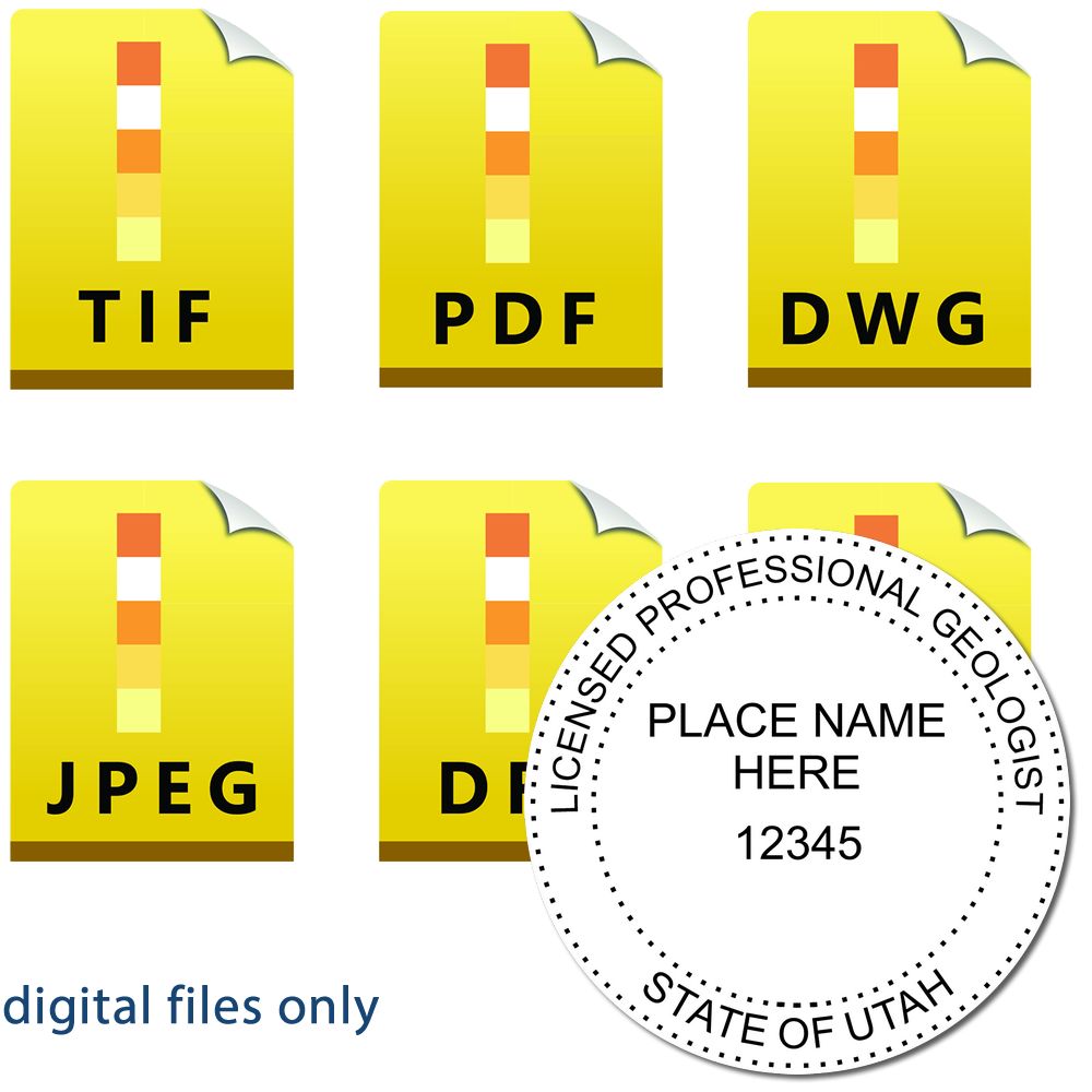 The main image for the Digital Utah Geologist Stamp, Electronic Seal for Utah Geologist depicting a sample of the imprint and imprint sample