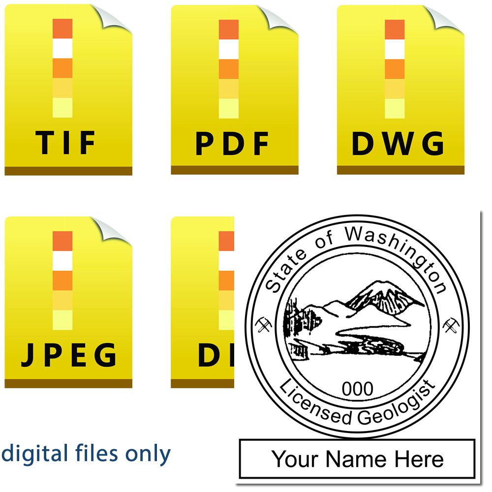 The main image for the Digital Washington Geologist Stamp, Electronic Seal for Washington Geologist depicting a sample of the imprint and imprint sample