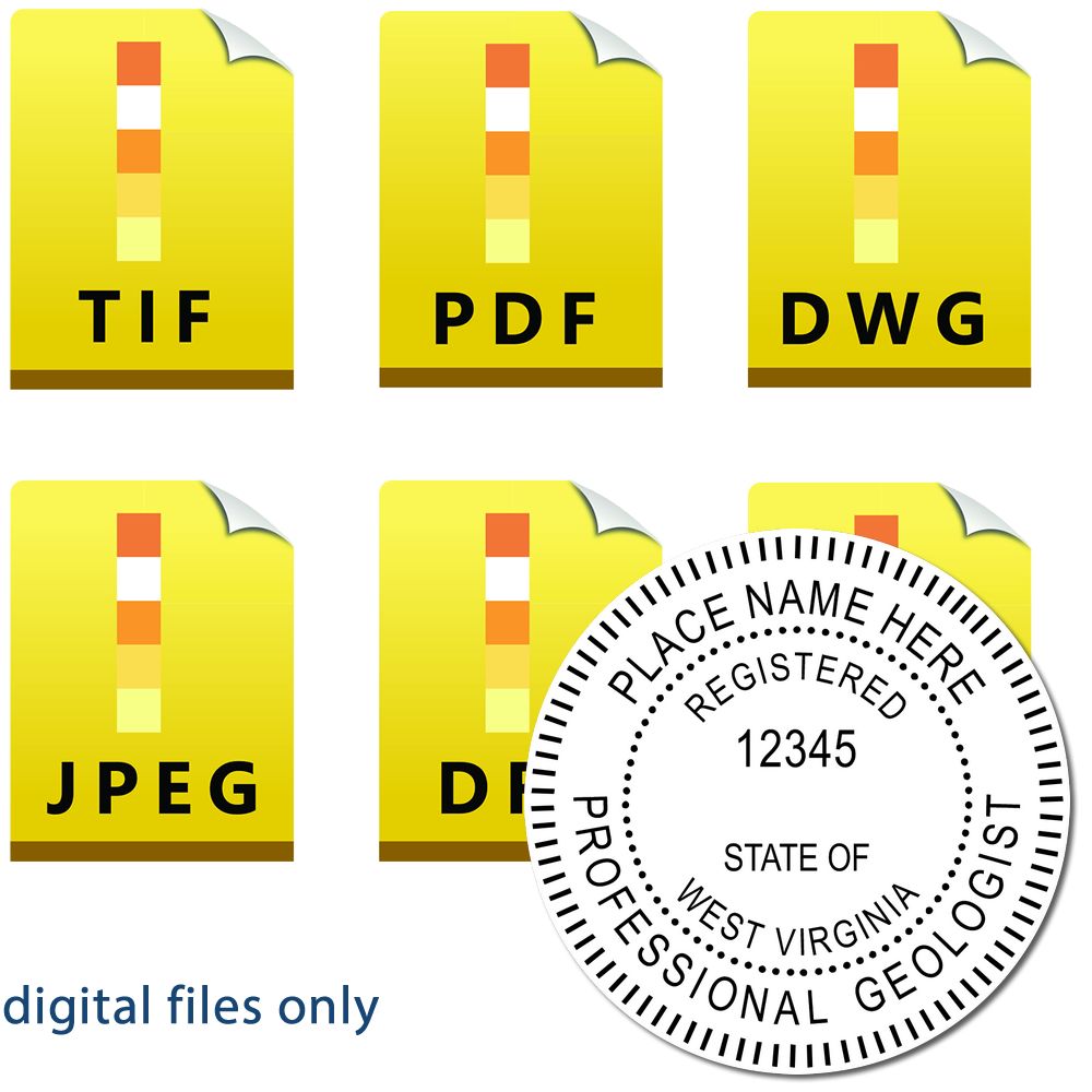 The main image for the Digital West Virginia Geologist Stamp, Electronic Seal for West Virginia Geologist depicting a sample of the imprint and imprint sample