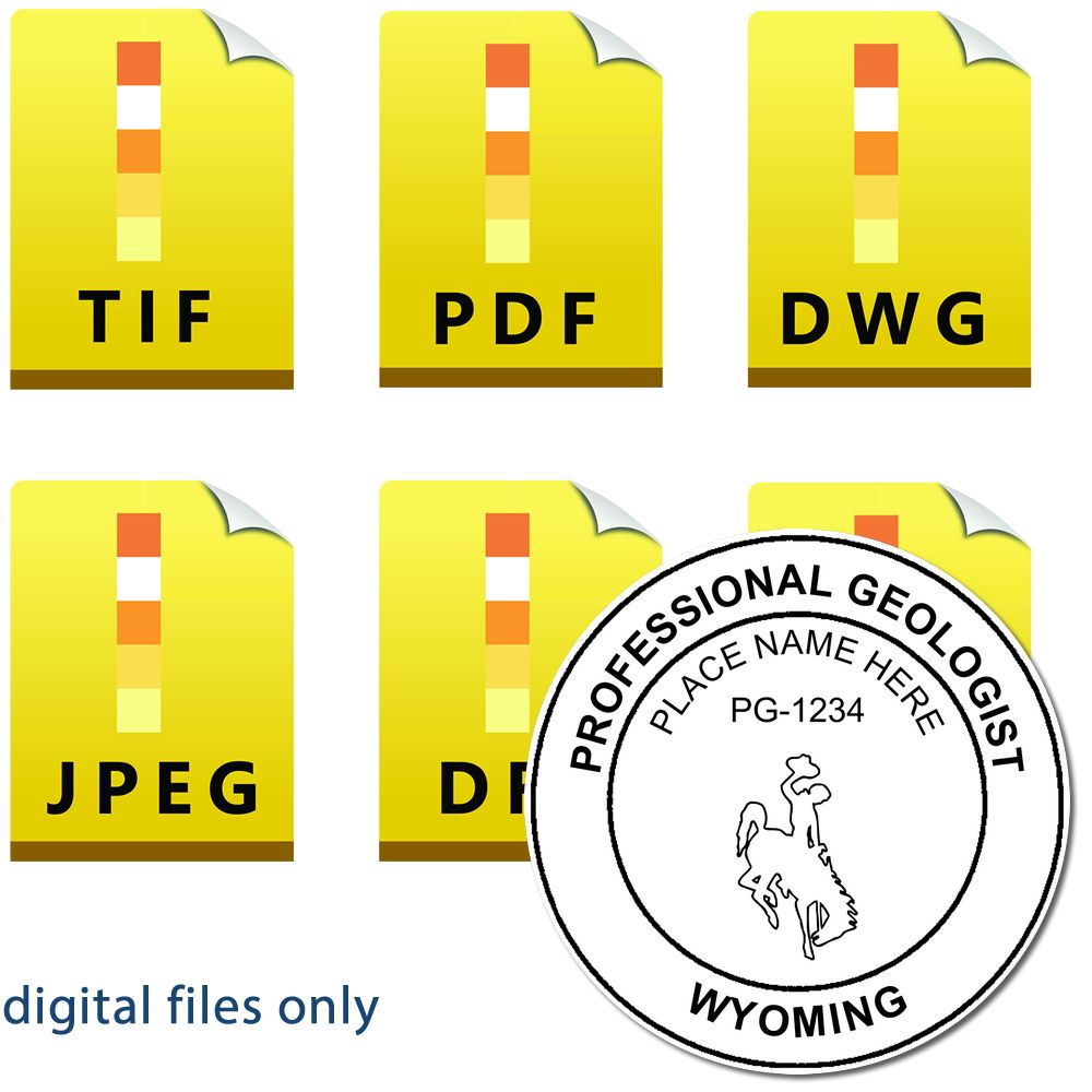 The main image for the Digital Wyoming Geologist Stamp, Electronic Seal for Wyoming Geologist depicting a sample of the imprint and imprint sample