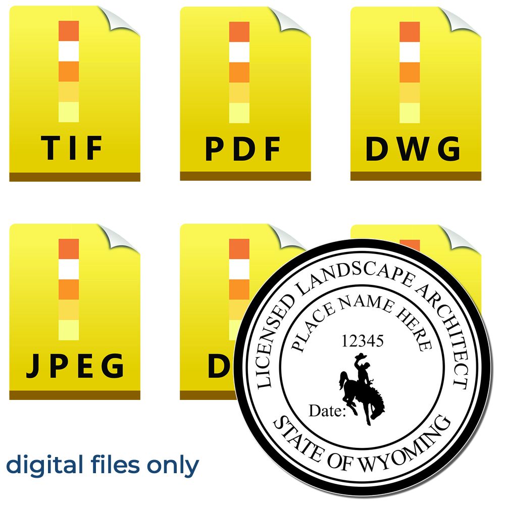 The main image for the Digital Wyoming Landscape Architect Stamp depicting a sample of the imprint and electronic files