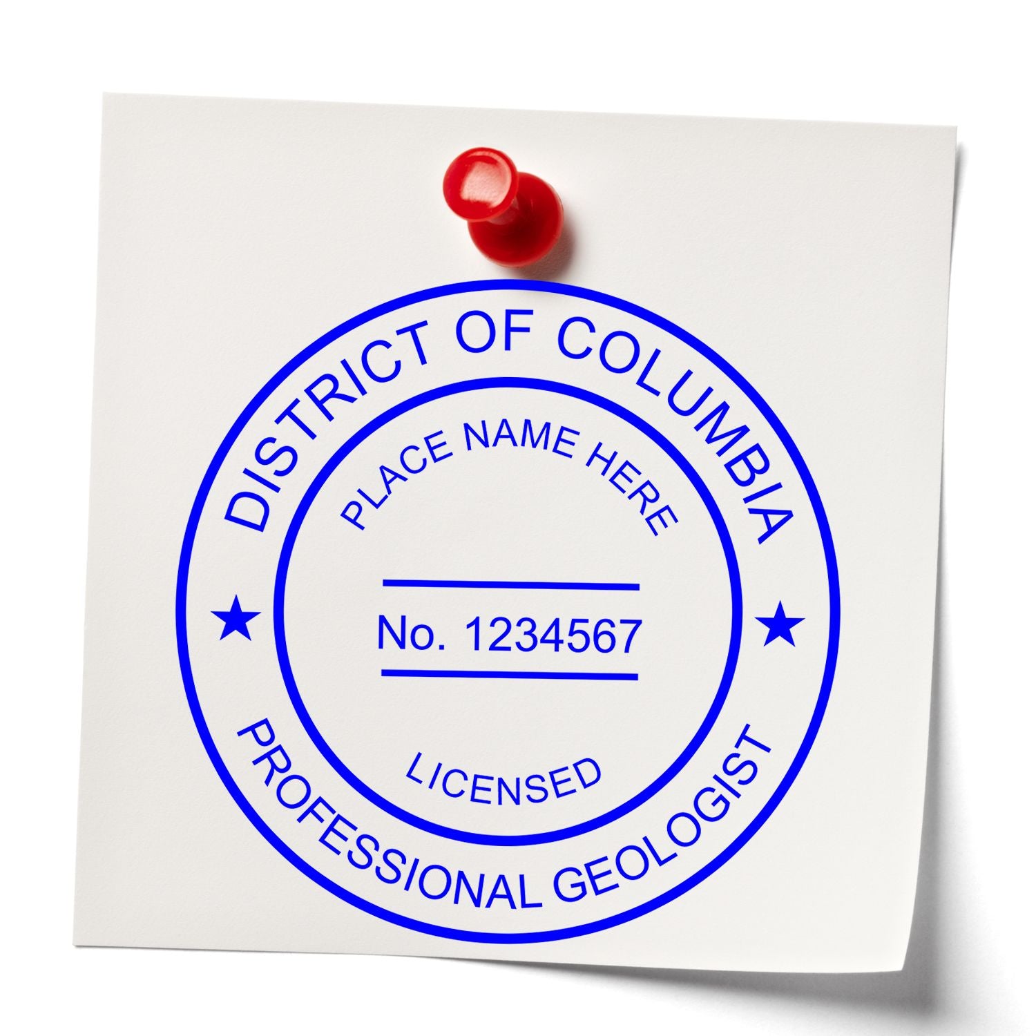 A lifestyle photo showing a stamped image of the Digital District of Columbia Geologist Stamp, Electronic Seal for District of Columbia Geologist on a piece of paper