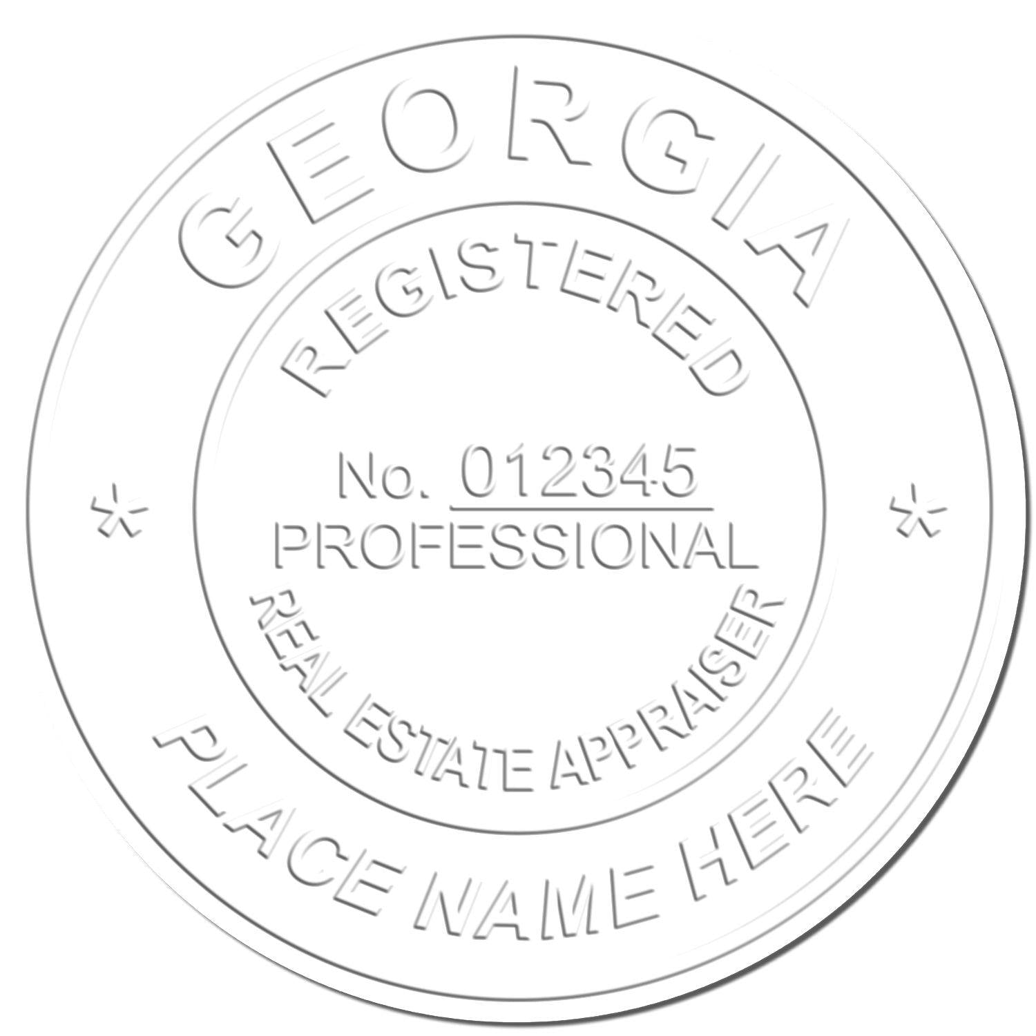 Image of a Real Estate Appraiser Blue Soft Seal Embosser imprint showing Georgia Registered Professional Real Estate Appraiser with space for a name.