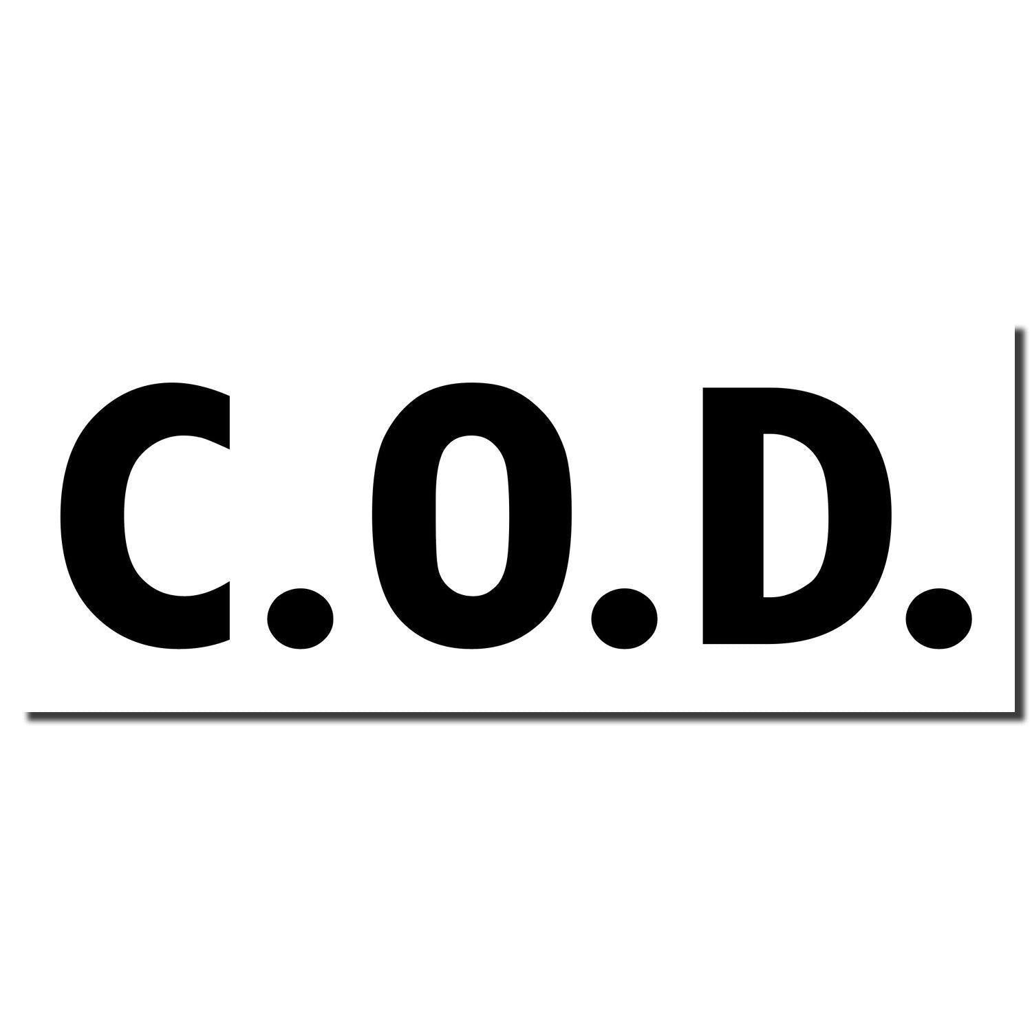 Image of a Slim Pre-Inked COD Stamp imprint showing bold black letters 'C.O.D.' on a white background.