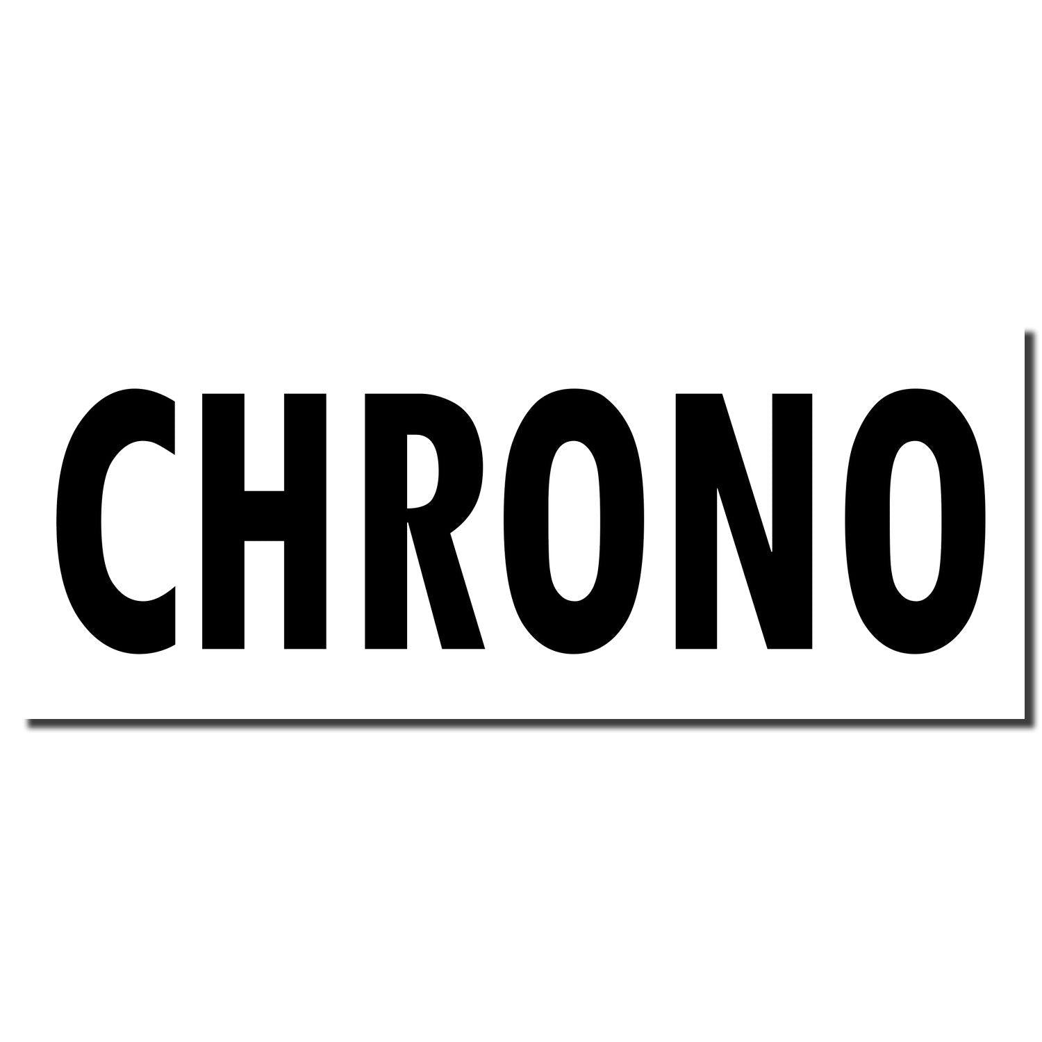 Image of a black imprint from the Chrono Rubber Stamp, displaying the word 'CHRONO' in bold, uppercase letters on a white background.