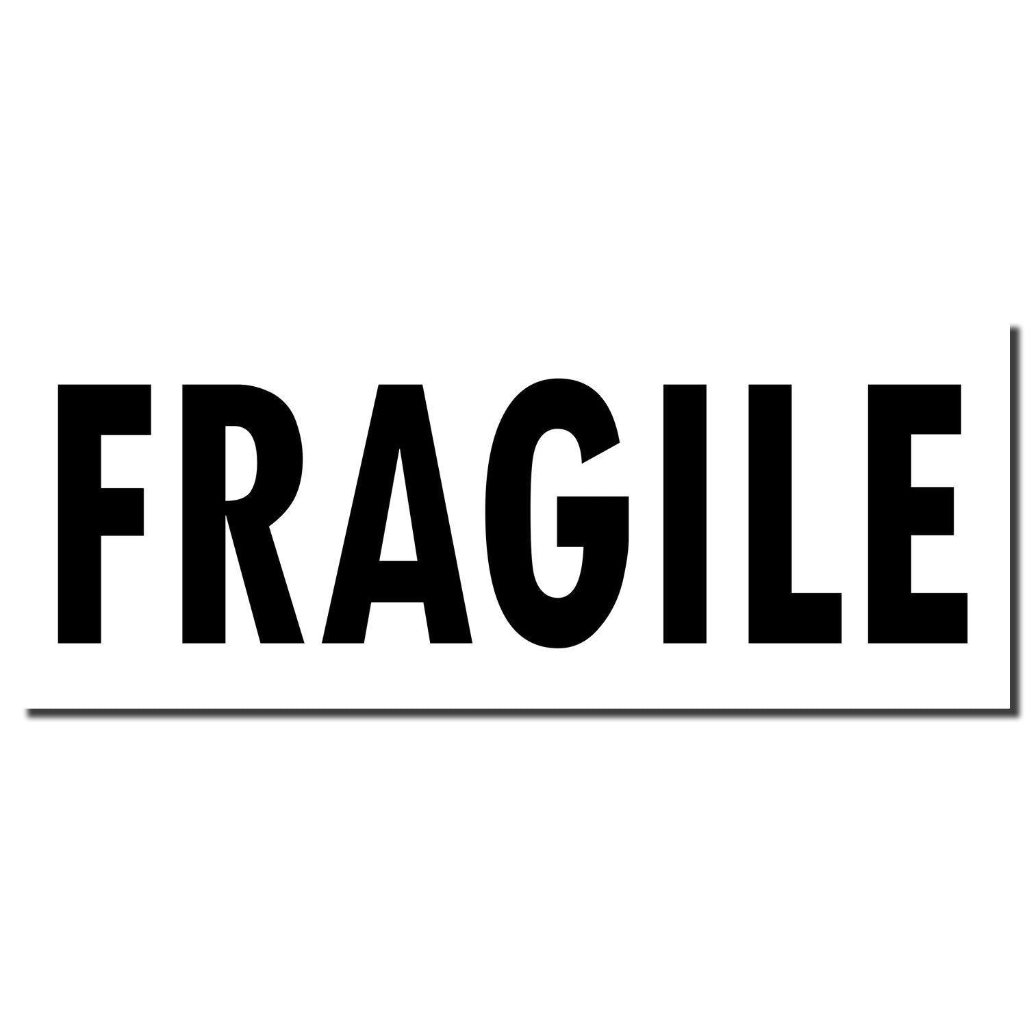 Black imprint of the word 'FRAGILE' from a Fragile Rubber Stamp on a white background."