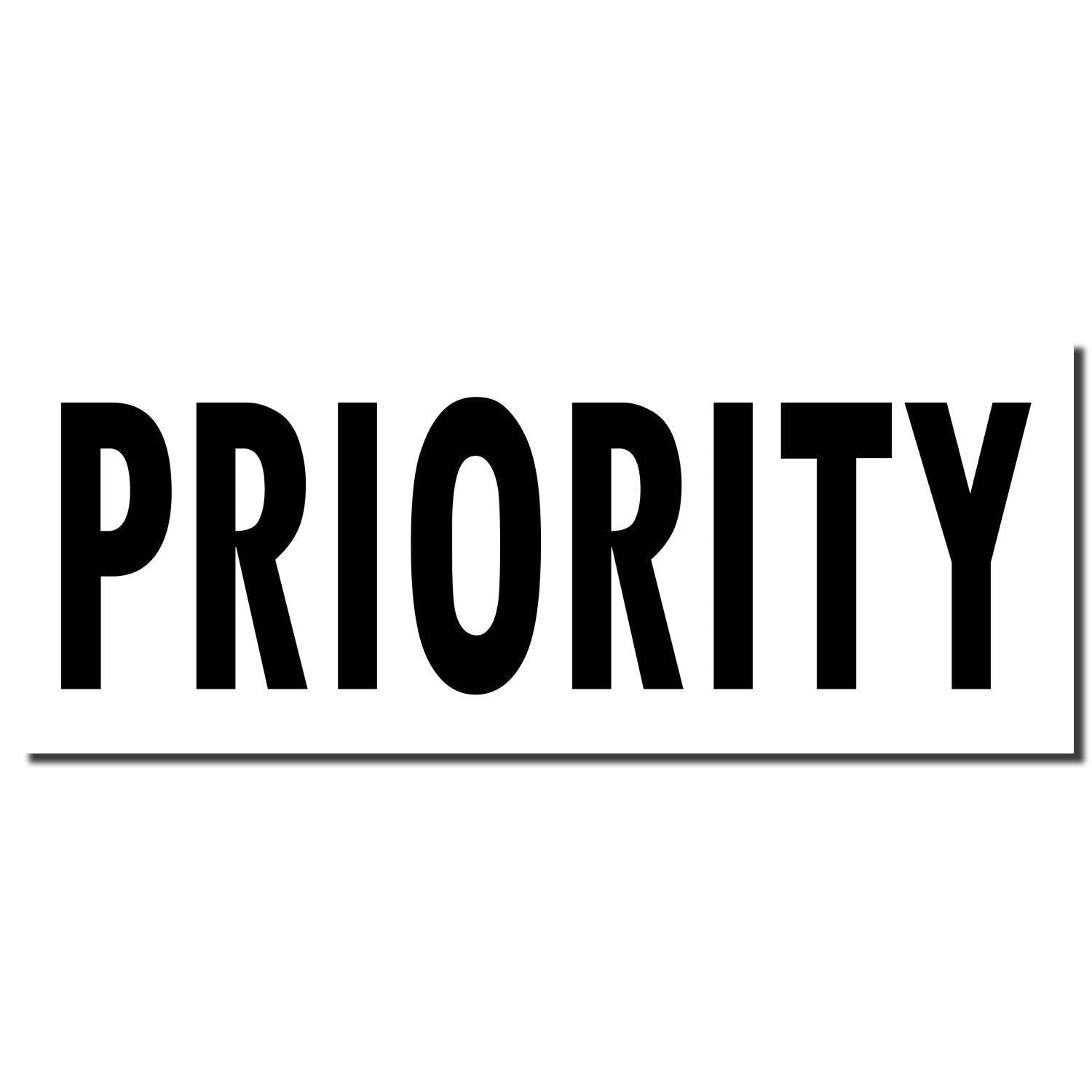 Black 'PRIORITY' imprint from a Priority Rubber Stamp on a white background."