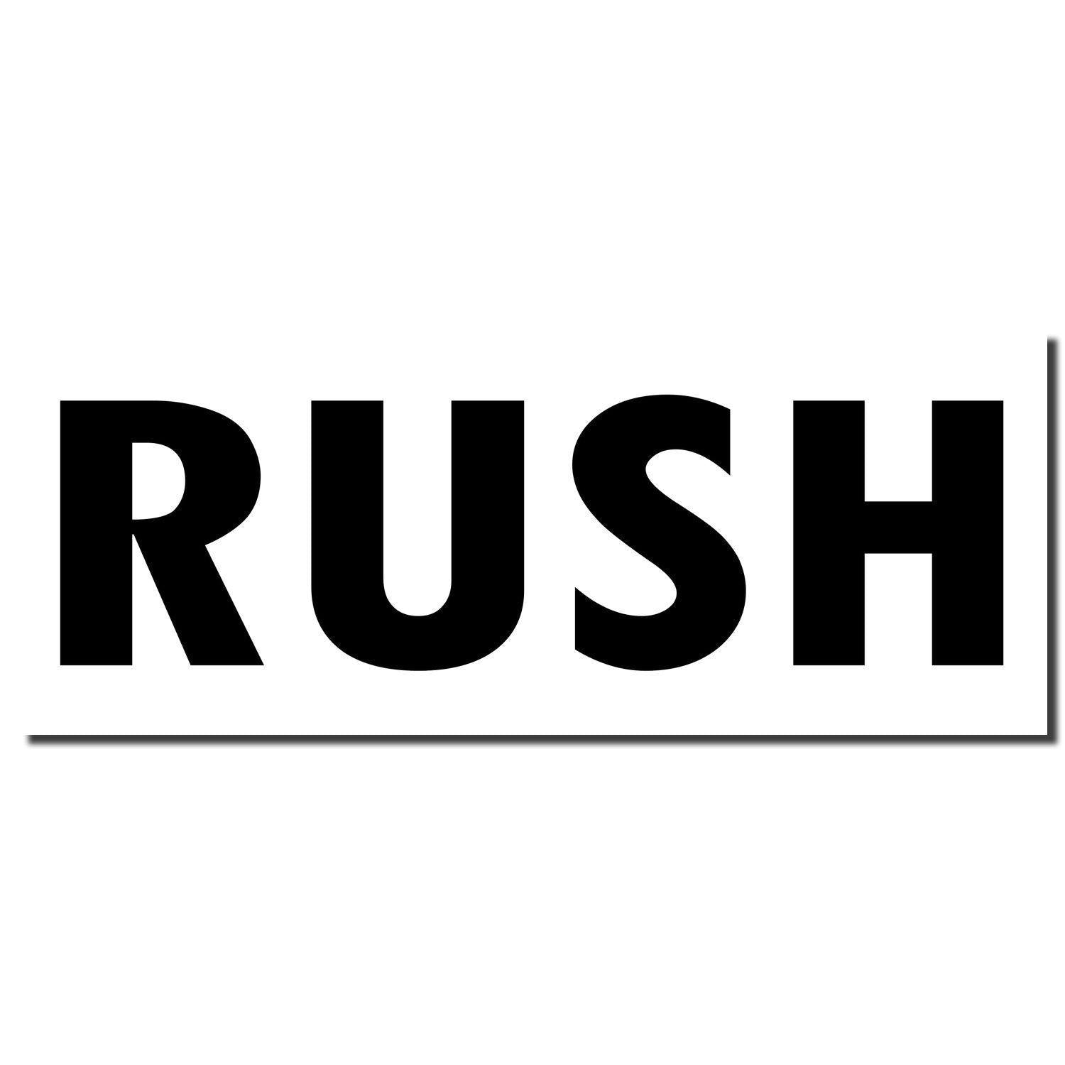 Slim Pre-Inked Rush Stamp imprint showing the word RUSH in bold black letters on a white background.