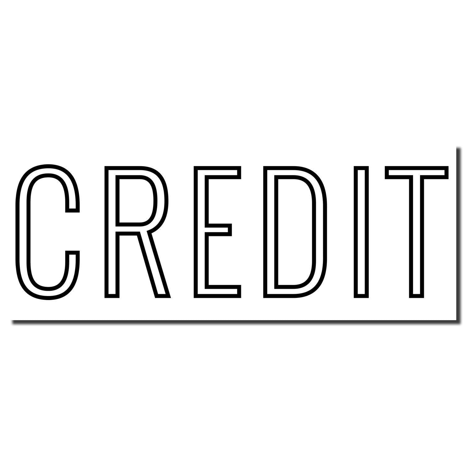 Image of a Self Inking Credit Outline Stamp imprint showing the word 'CREDIT' in bold, black, outlined letters on a white background.