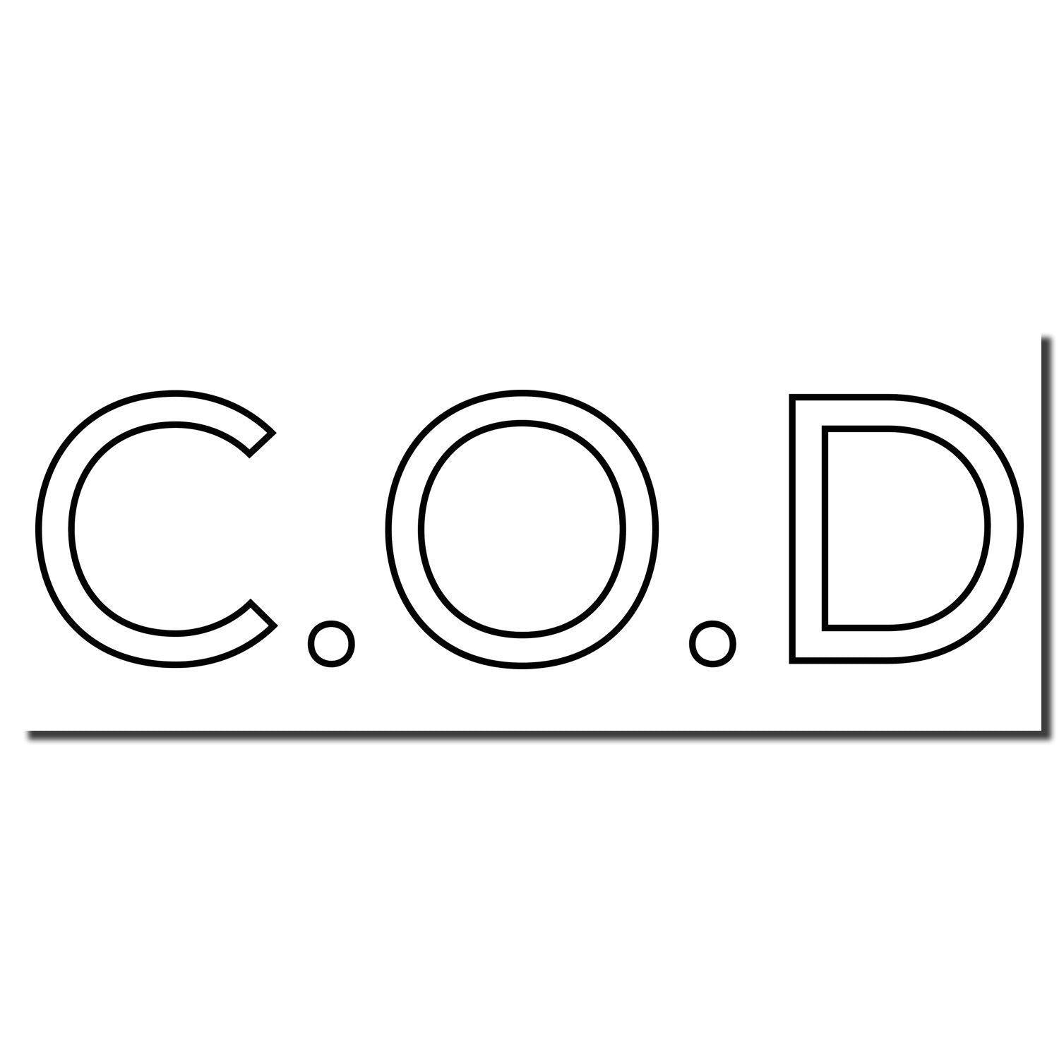 Large Pre-Inked COD Outline Stamp imprint showing bold, outlined letters C.O.D in black on a white background.