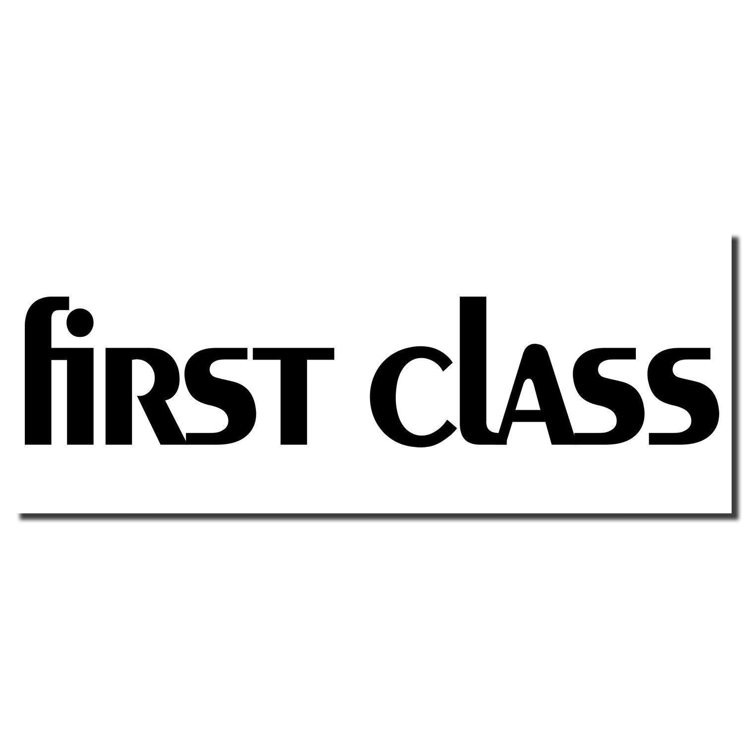 Slim Pre-Inked Lower Case First Class Stamp imprint in bold black letters on a white background.