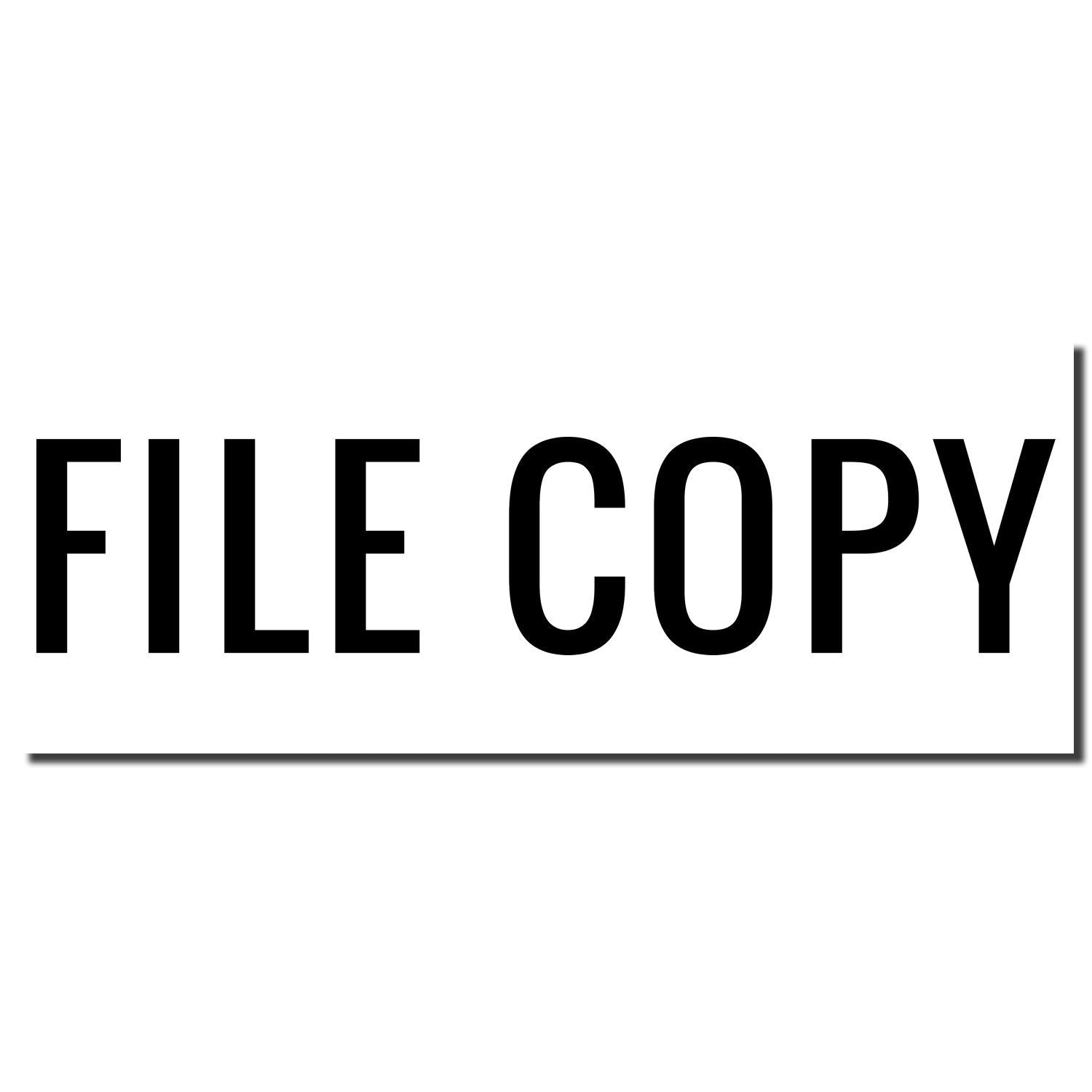 Image of a Self Inking Narrow Font File Copy Stamp imprint showing the words FILE COPY in bold, black, narrow font on a white background.