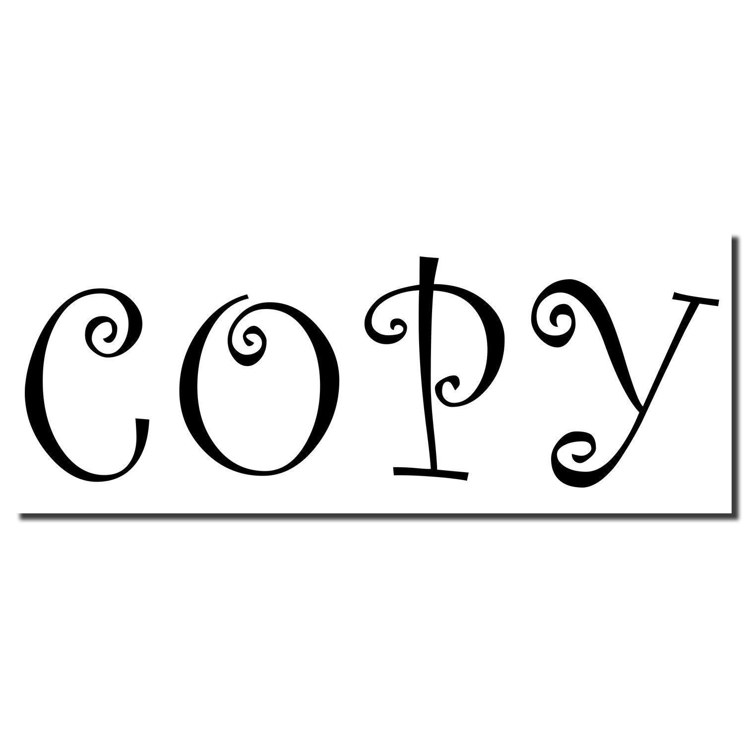 Curly Copy Rubber Stamp imprint showing the word COPY in a whimsical, curly font in black on a white background.