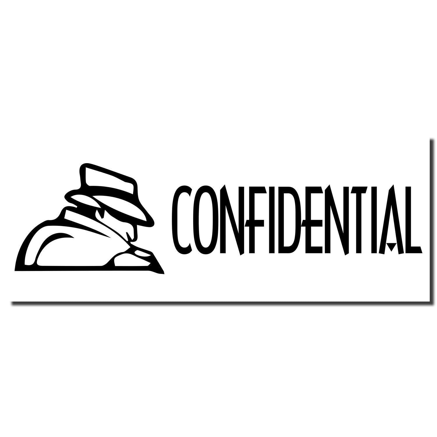 Self Inking Confidential with Logo Stamp showing a silhouette of a person in a hat and trench coat next to the word 'CONFIDENTIAL'.