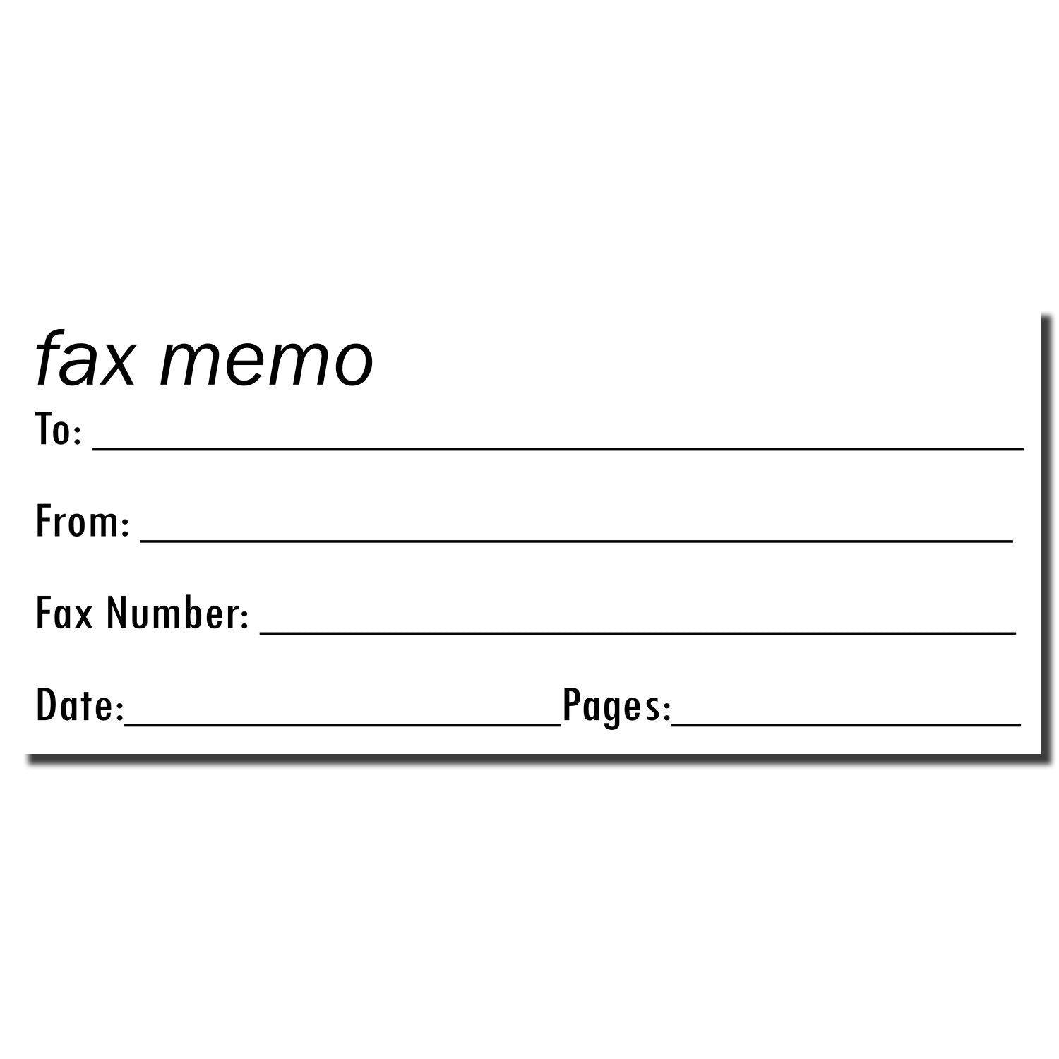 Image of a Self Inking Fax It 2 Stamp imprint showing a fax memo template with fields for To, From, Fax Number, Date, and Pages.