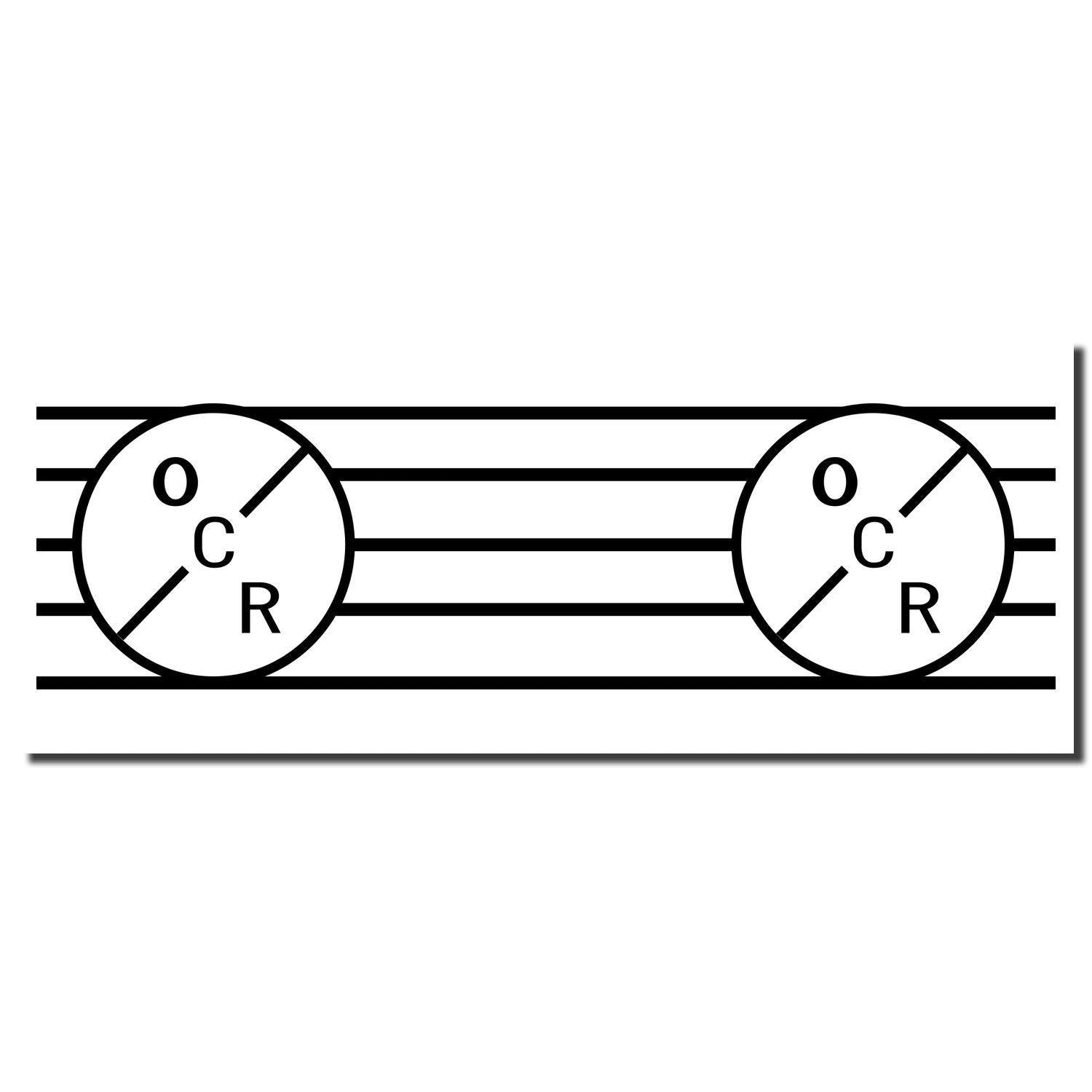 Image of a Large OCR Rubber Stamp imprint showing two circular OCR designs with horizontal lines in the background.