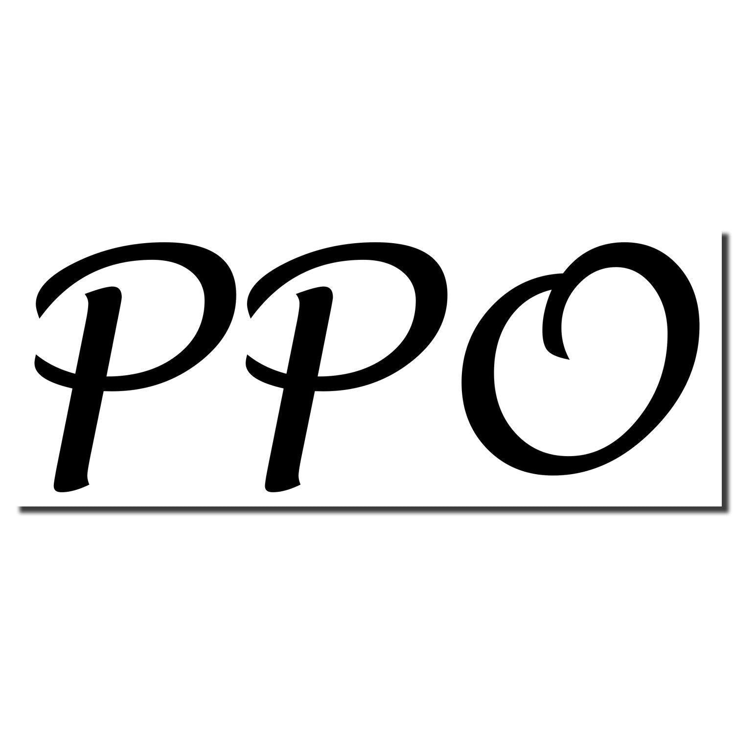 PPO Rubber Stamp imprint in bold, black cursive letters on a white background.