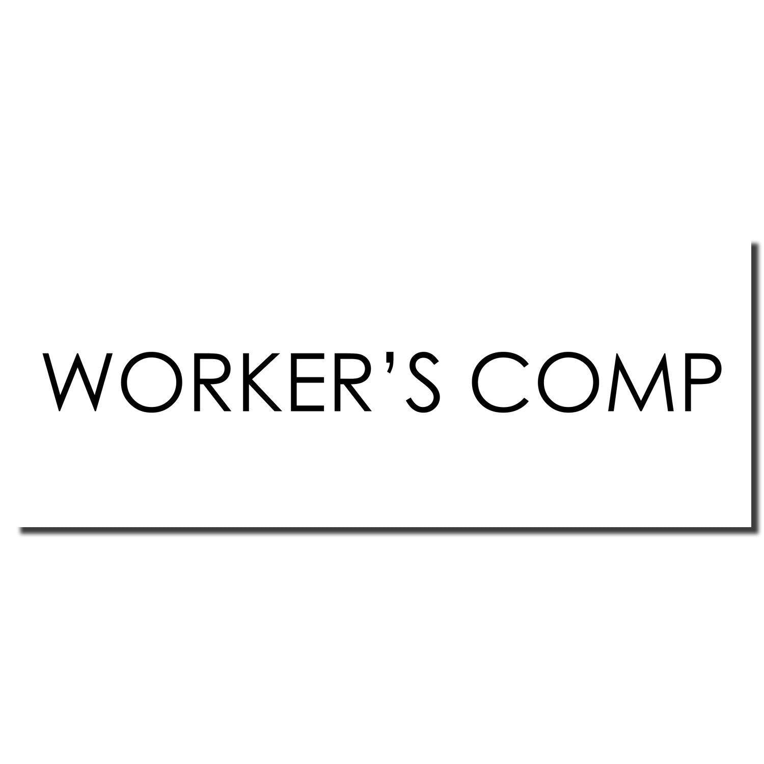 Black imprint of a Workers Comp Rubber Stamp on a white background."