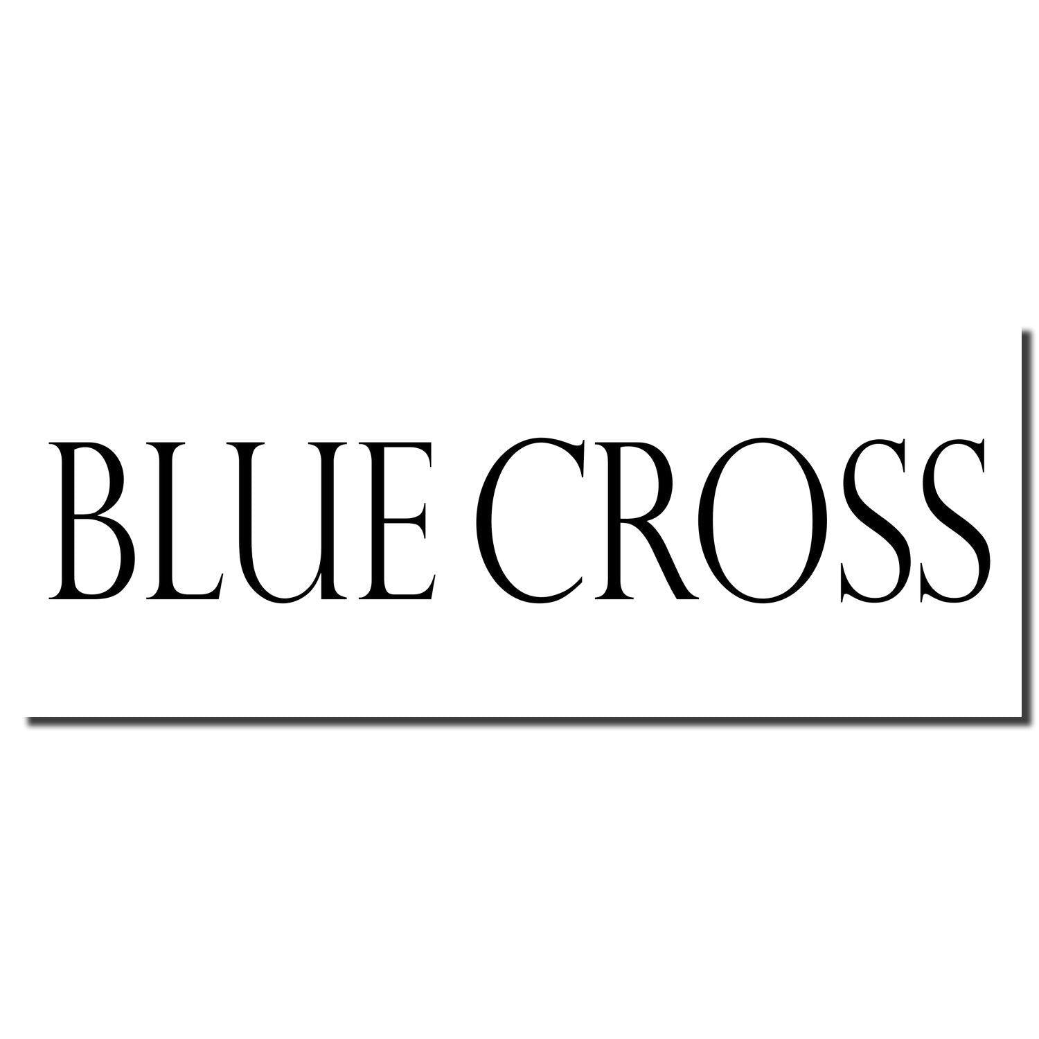 Blue Cross Rubber Stamp imprint in black ink on a white background with a shadow effect.