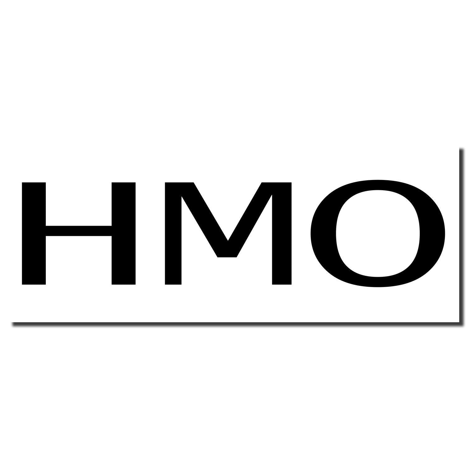 Black Self Inking HMO Stamp imprint on white background with bold, clear letters 'HMO' and a thin underline beneath the text.