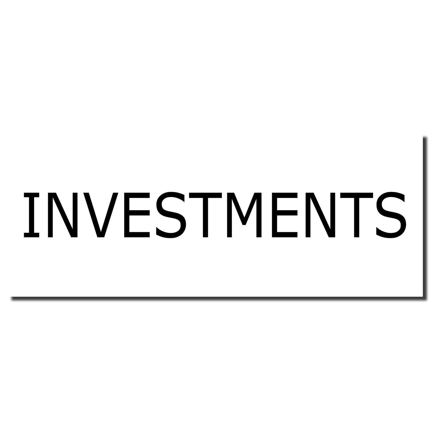 Slim Pre-Inked Investments Stamp imprint showing the word INVESTMENTS in bold black letters on a white background.