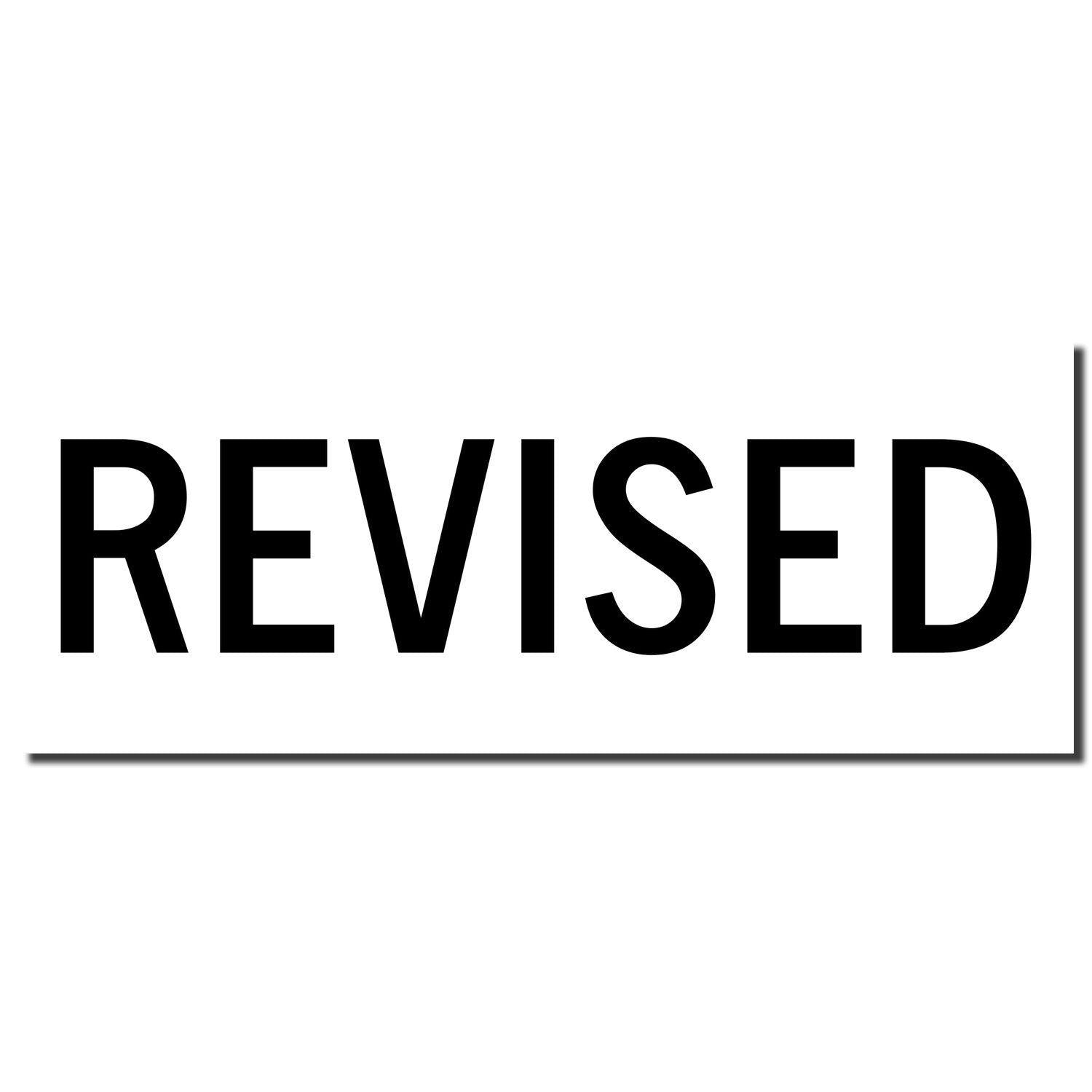 Black and white Revised rubber stamp imprint with the word 'REVISED' in bold, capital letters on a white background.