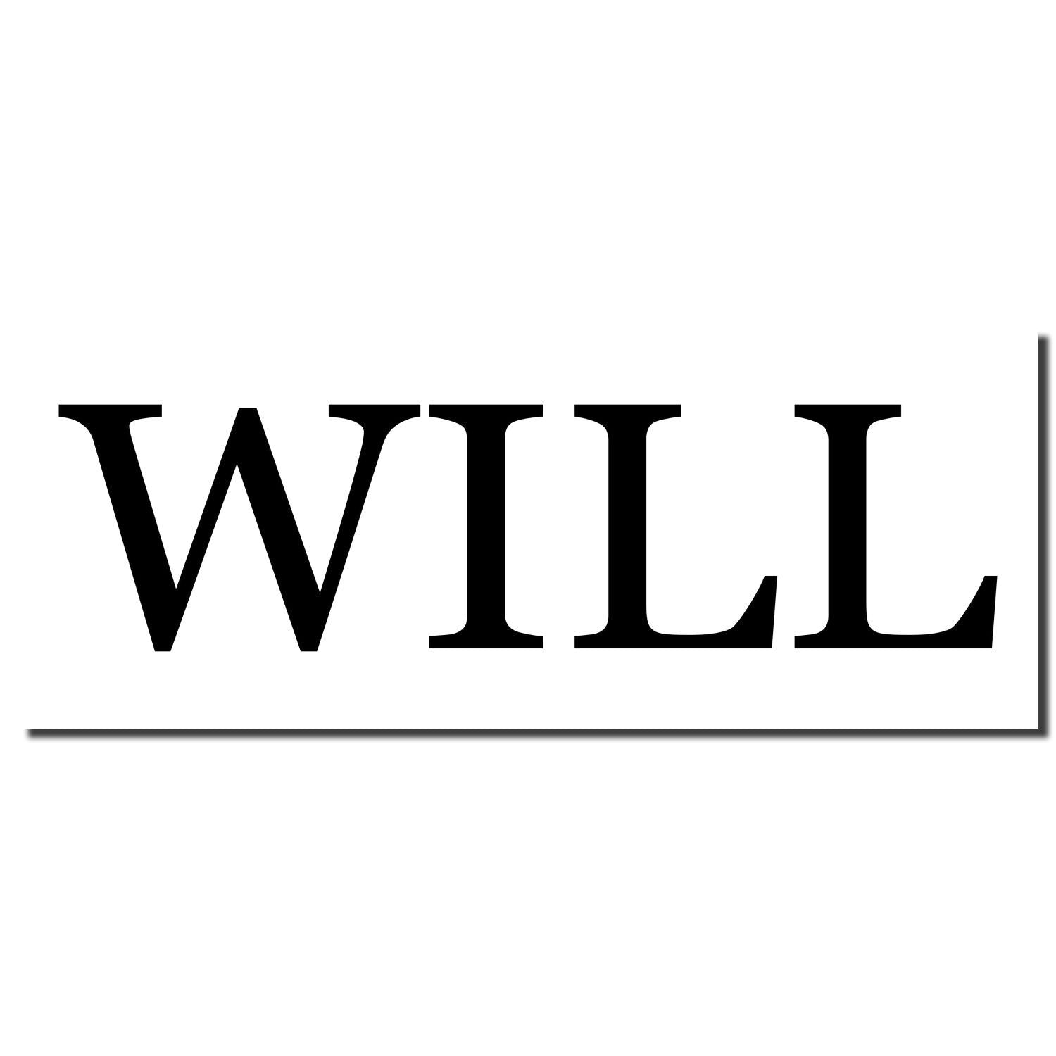 Black imprint of the word 'WILL' created by the Self Inking Will Stamp on a white background.