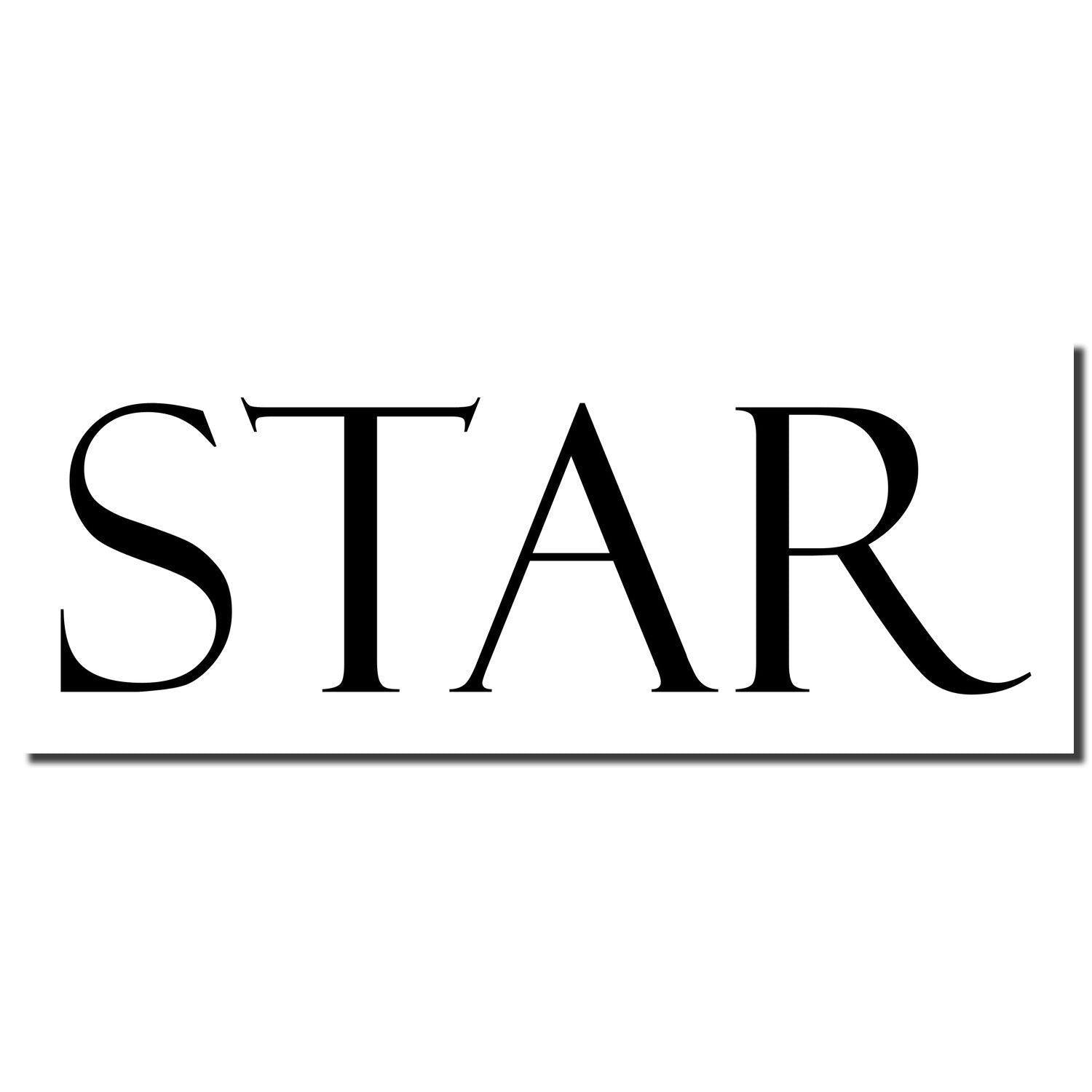 Image of a Self Inking Star Stamp imprint showing the word STAR in bold, black letters on a white background.