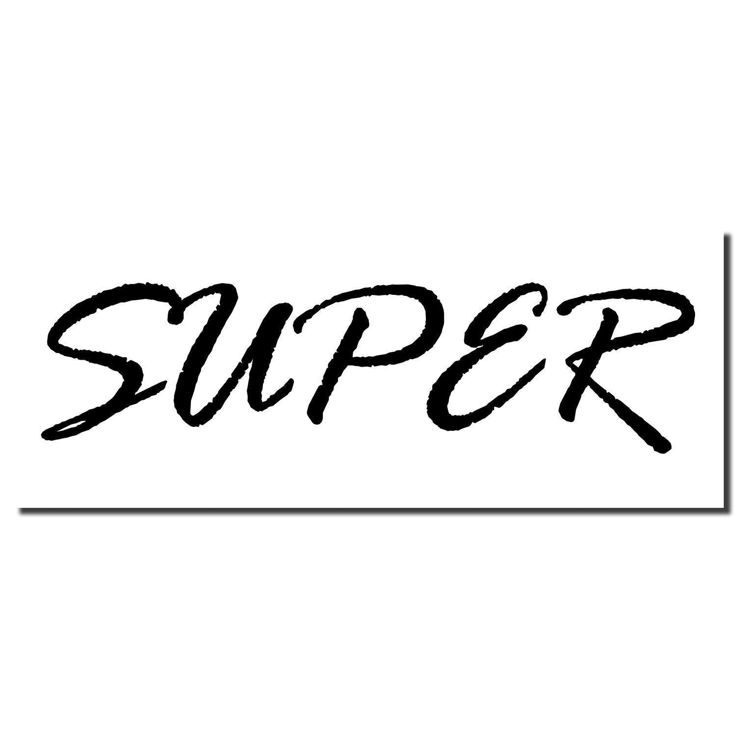 Imprint of the Slim Pre-Inked Super Stamp showing the word 'SUPER' in bold, black, cursive letters on a white background.