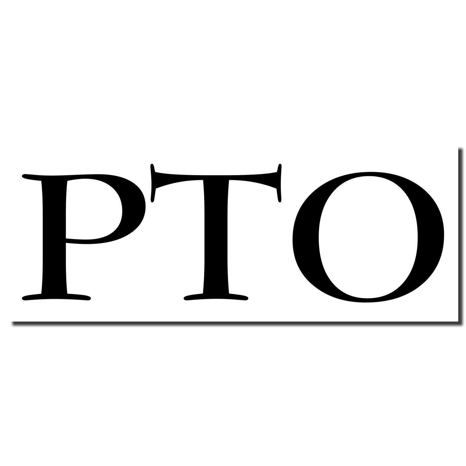 Image of a Slim Pre-Inked PTO Stamp imprint showing the bold black letters "PTO" on a white background.