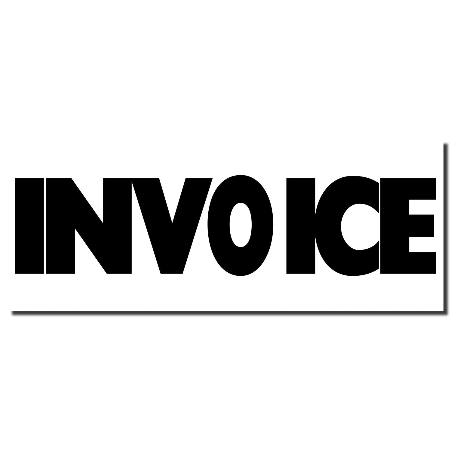 Black Self Inking Invoice Stamp imprint with the word 'INVOICE' in bold, capital letters on a white background.