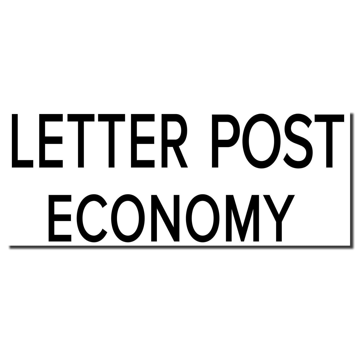 Image of the Large Letter Post Economy Rubber Stamp imprint in bold black letters on a white background, displaying 'LETTER POST ECONOMY'.