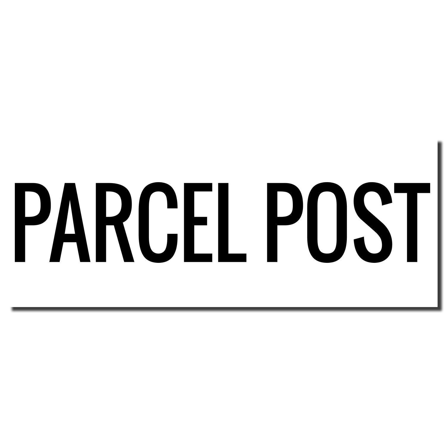 Large Pre-Inked Parcel Post Stamp imprint in bold black letters on a white background.