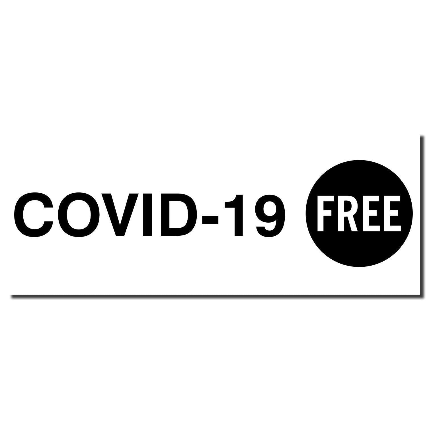 Covid-19 Rubber Stamp imprint showing the text 'COVID-19 FREE' in bold black letters with a circular 'FREE' symbol on a white background.