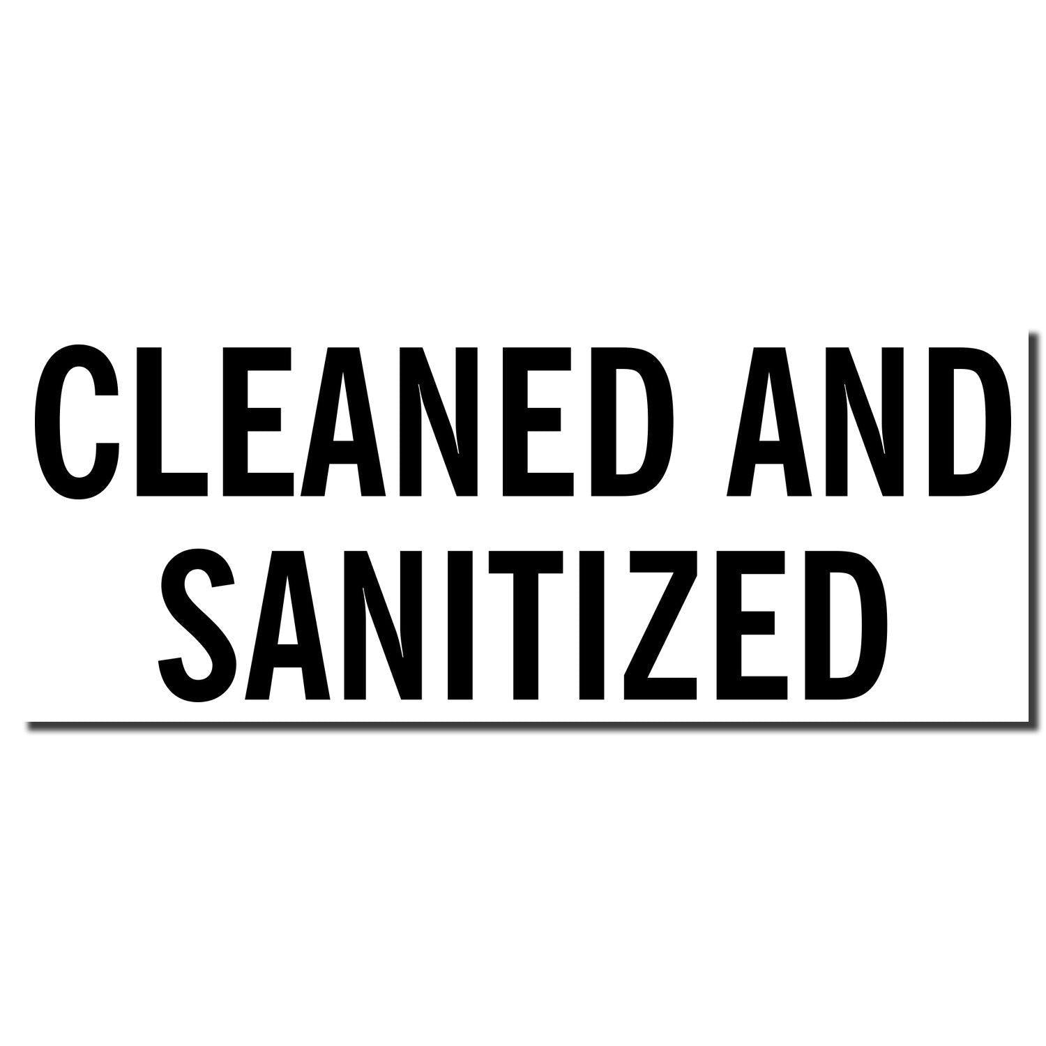 Image of a Self Inking Cleaned and Sanitized Stamp imprint in bold black text on a white background.