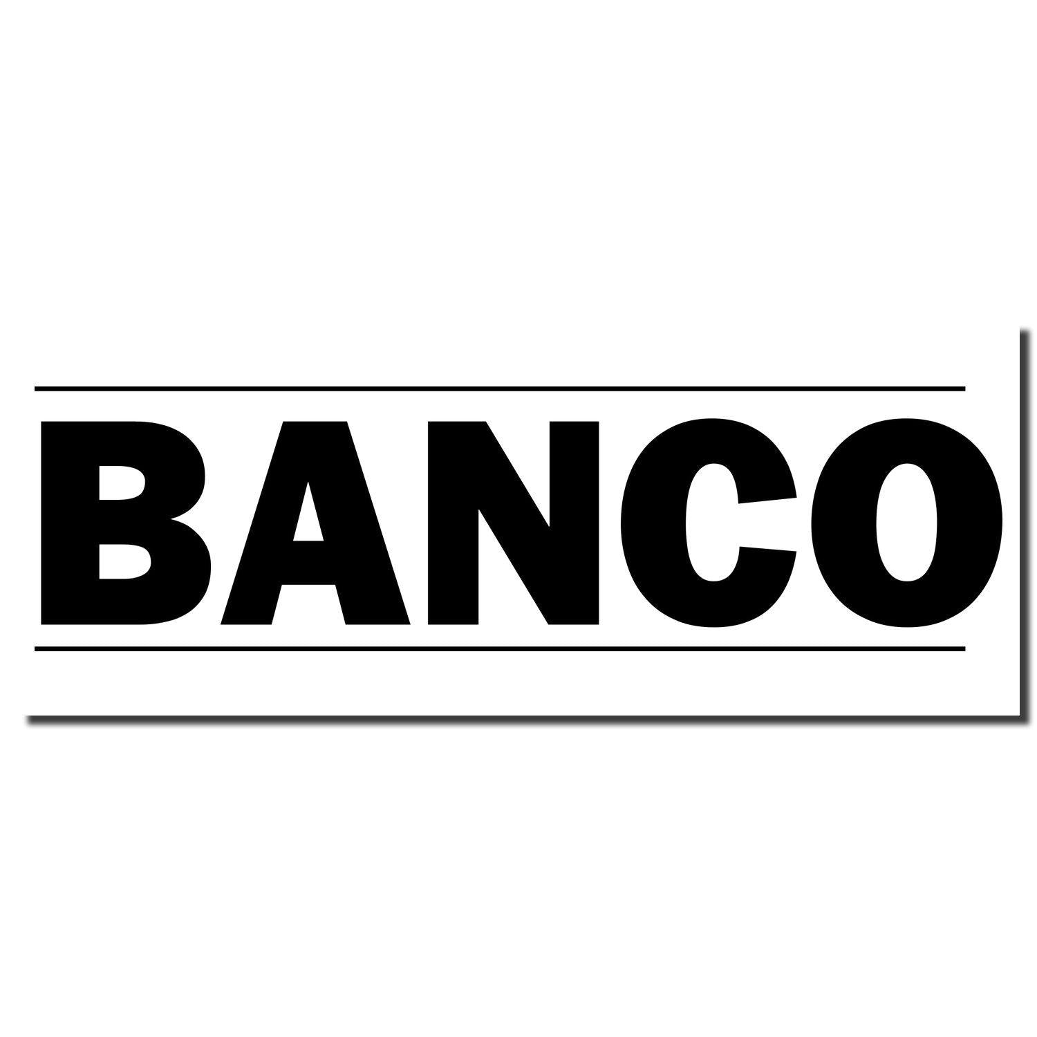 Image of a Large Bold Banco Rubber Stamp imprint in black ink, displaying the word 'BANCO' in large, bold, uppercase letters.