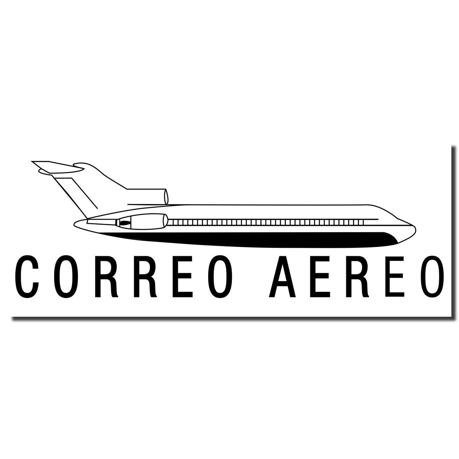 Image of a Self Inking Correo Aero Stamp imprint showing a black airplane graphic with the words CORREO AERO below it.