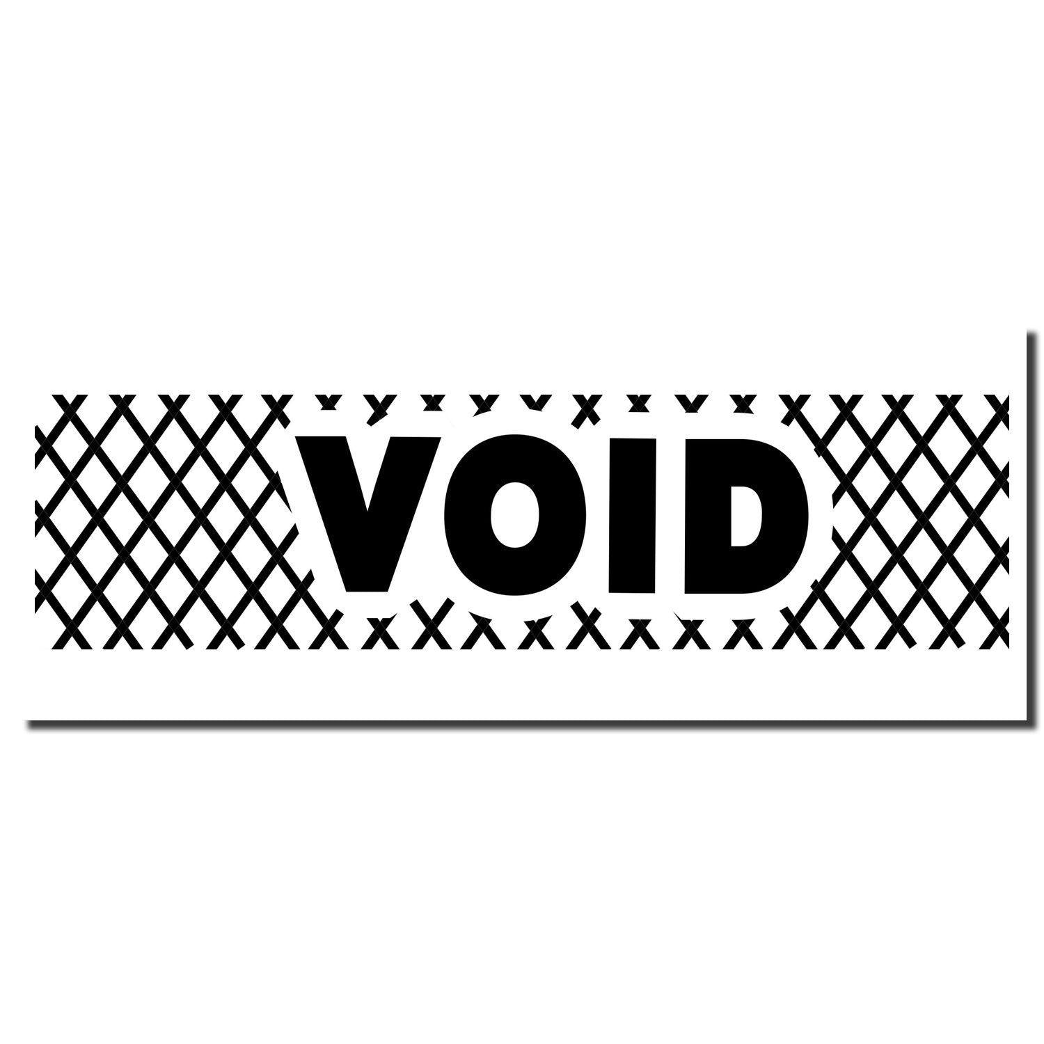 Void with Strikelines Rubber Stamp imprint in bold black letters with a crosshatch pattern background on a white surface.