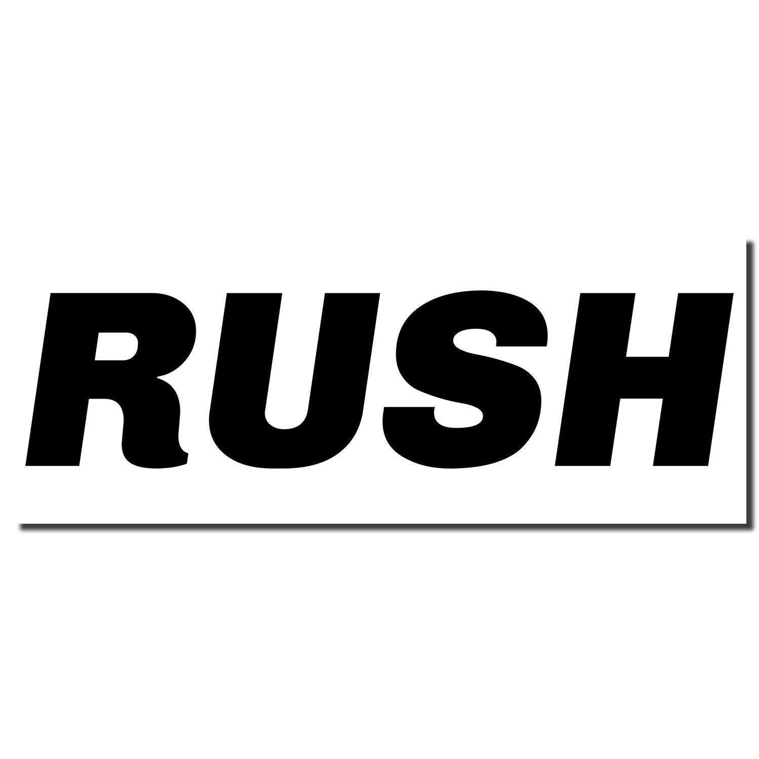 Black Slim Pre-Inked Italic Rush Stamp imprint with bold, italicized 'RUSH' text in black on a white background.