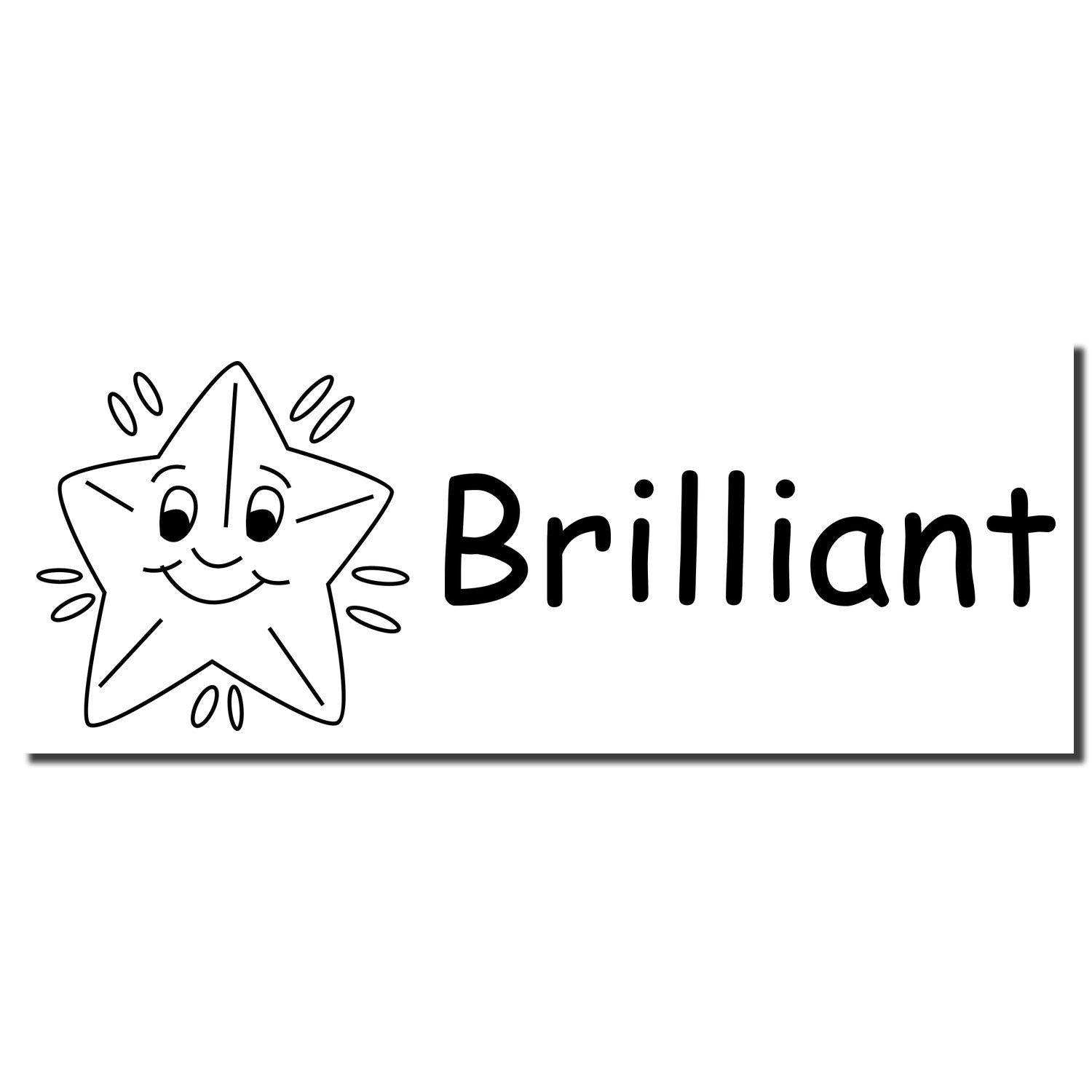 Brilliant Rubber Stamp with a smiling star illustration and the word 'Brilliant' in bold black letters on a white background.