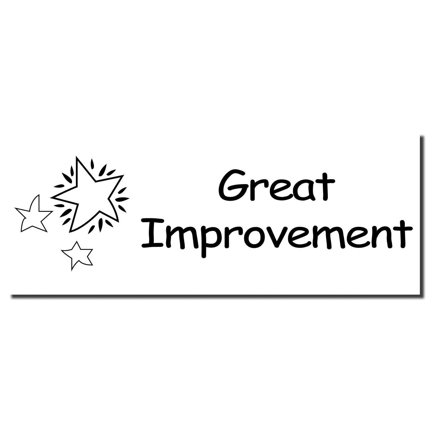 Image of the Great Improvement Rubber Stamp imprint featuring three stars and the text Great Improvement in black on a white background.