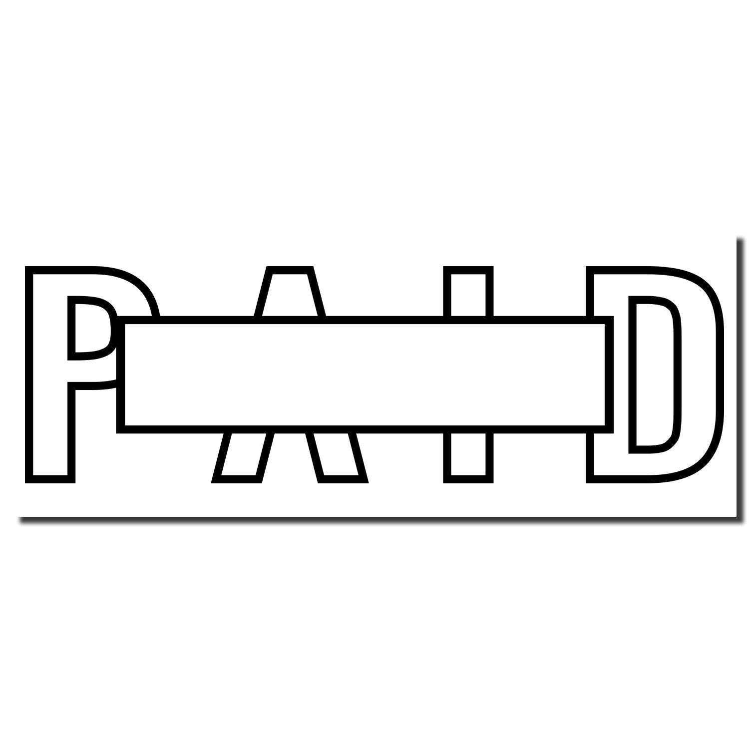 Large Self Inking Outline Paid with Box Stamp imprint showing the word PAID in bold, black outline letters with a rectangular box in the center.