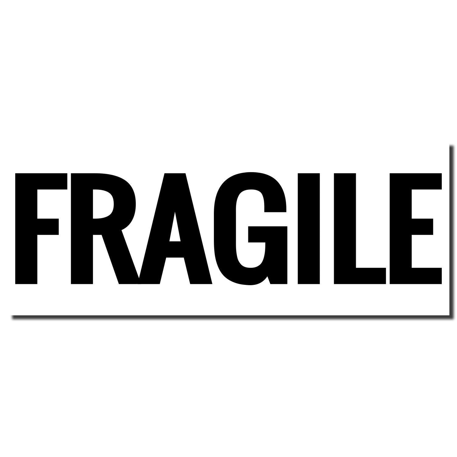 Bold Fragile Rubber Stamp imprint in black ink, displaying the word 'FRAGILE' in large, bold, capital letters on a white background.